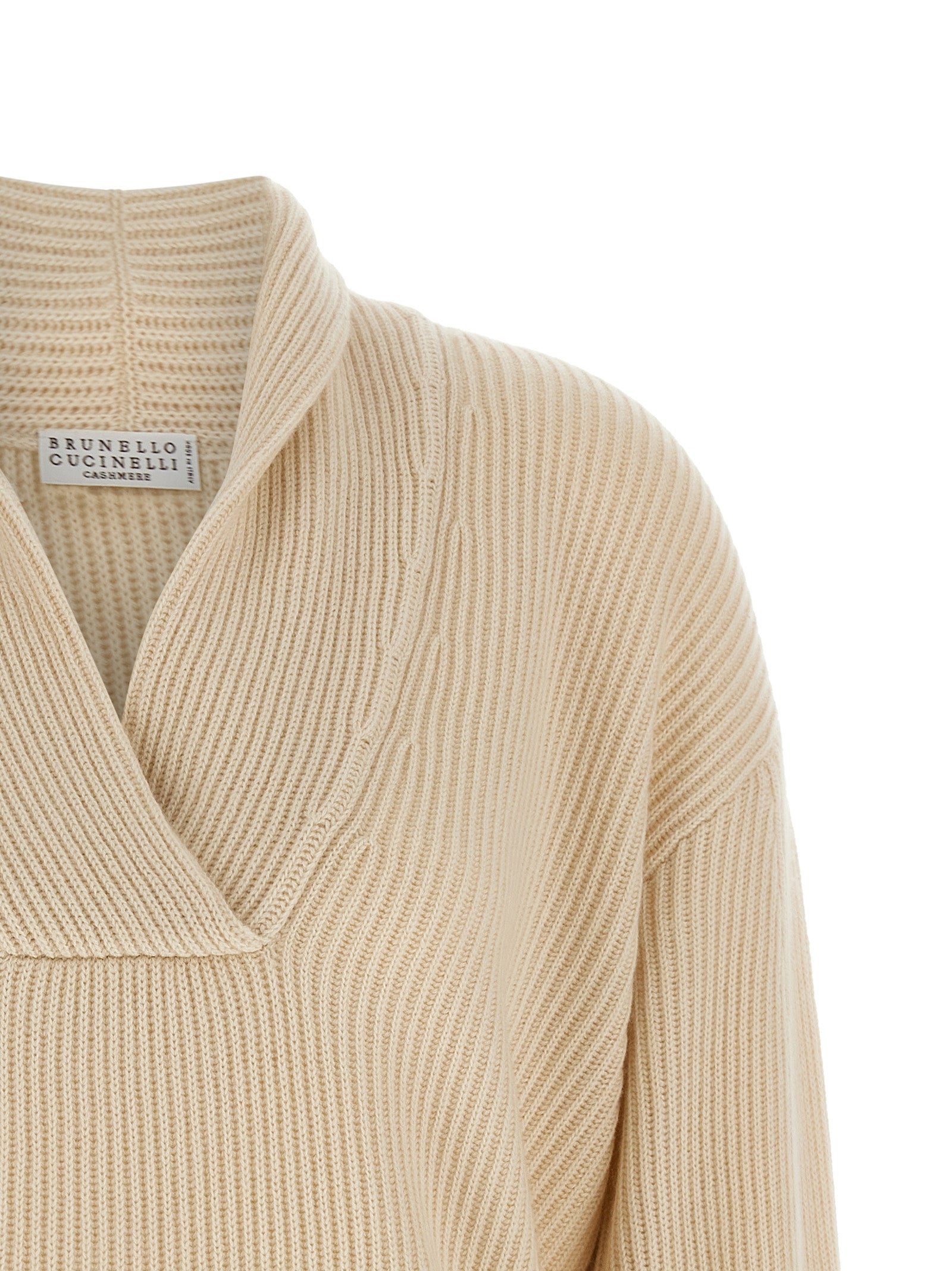 Brunello Cucinelli Women Shawl Neck Ribbed Sweater BRUNELLO CUCINELLI
