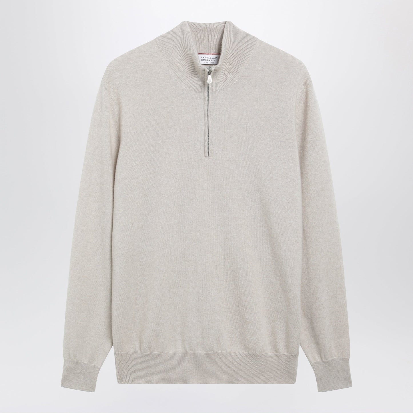 Brunello Cucinelli Sand Cashmere Half-Zip Turtleneck Sweater Men BRUNELLO CUCINELLI