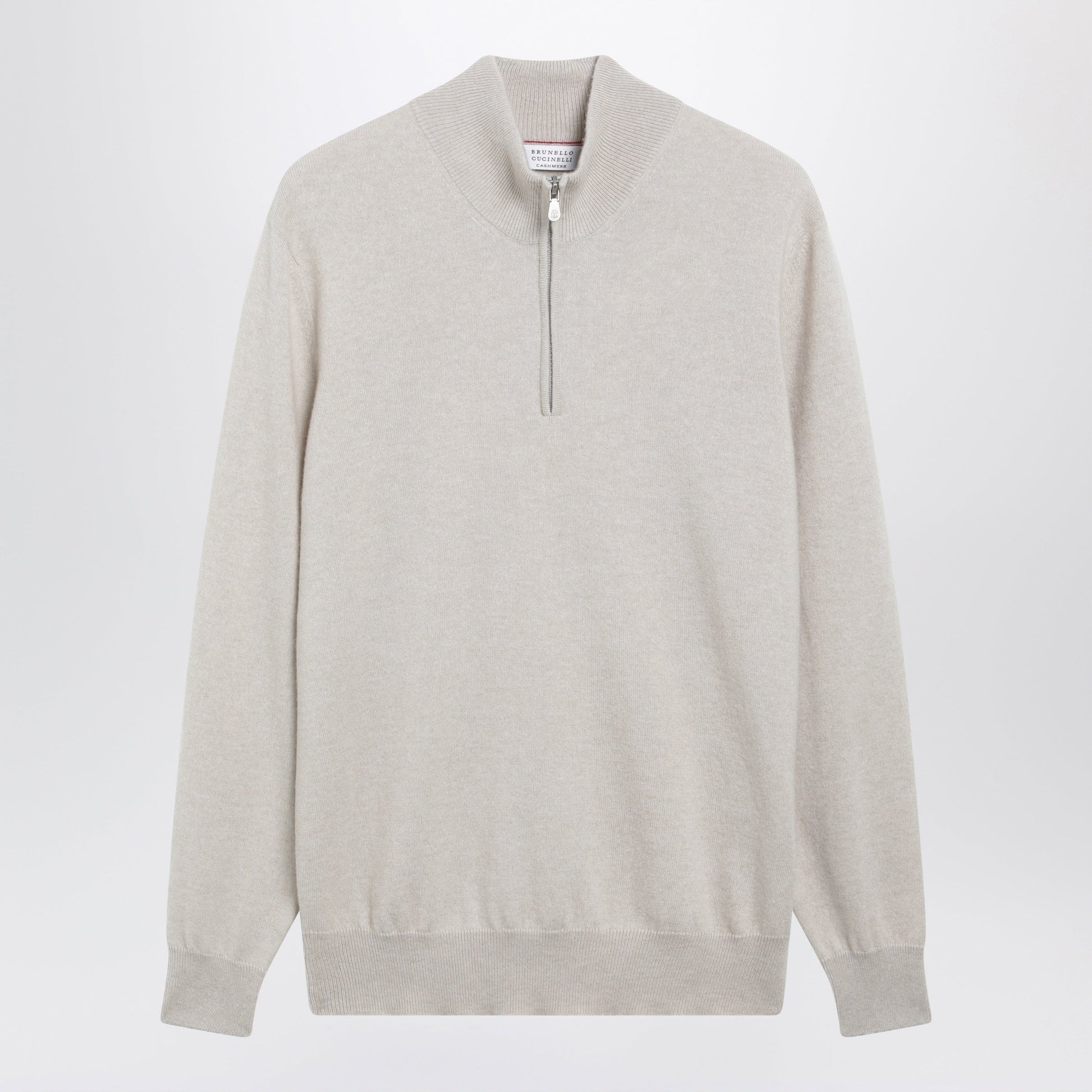 Brunello Cucinelli Sand Cashmere Half-Zip Turtleneck Sweater Men BRUNELLO CUCINELLI