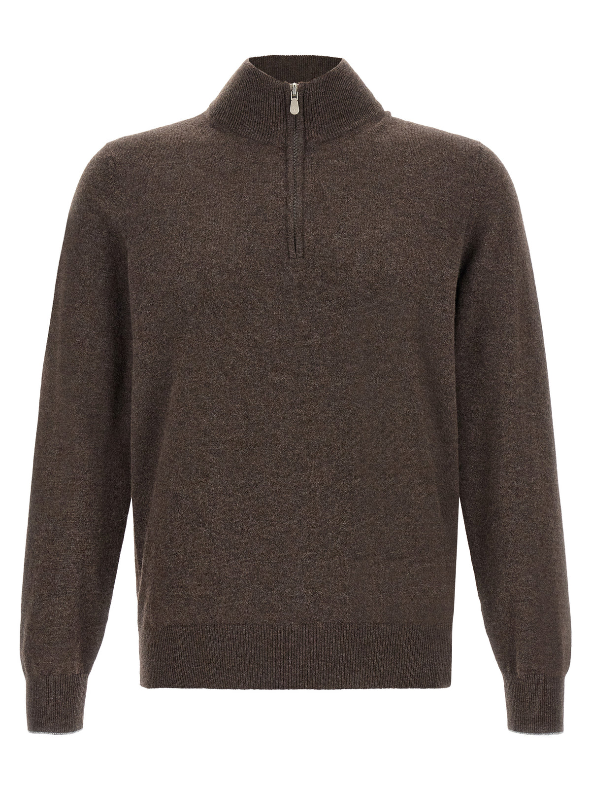 Brunello Cucinelli Men Brown Half-Zip Sweater BRUNELLO CUCINELLI
