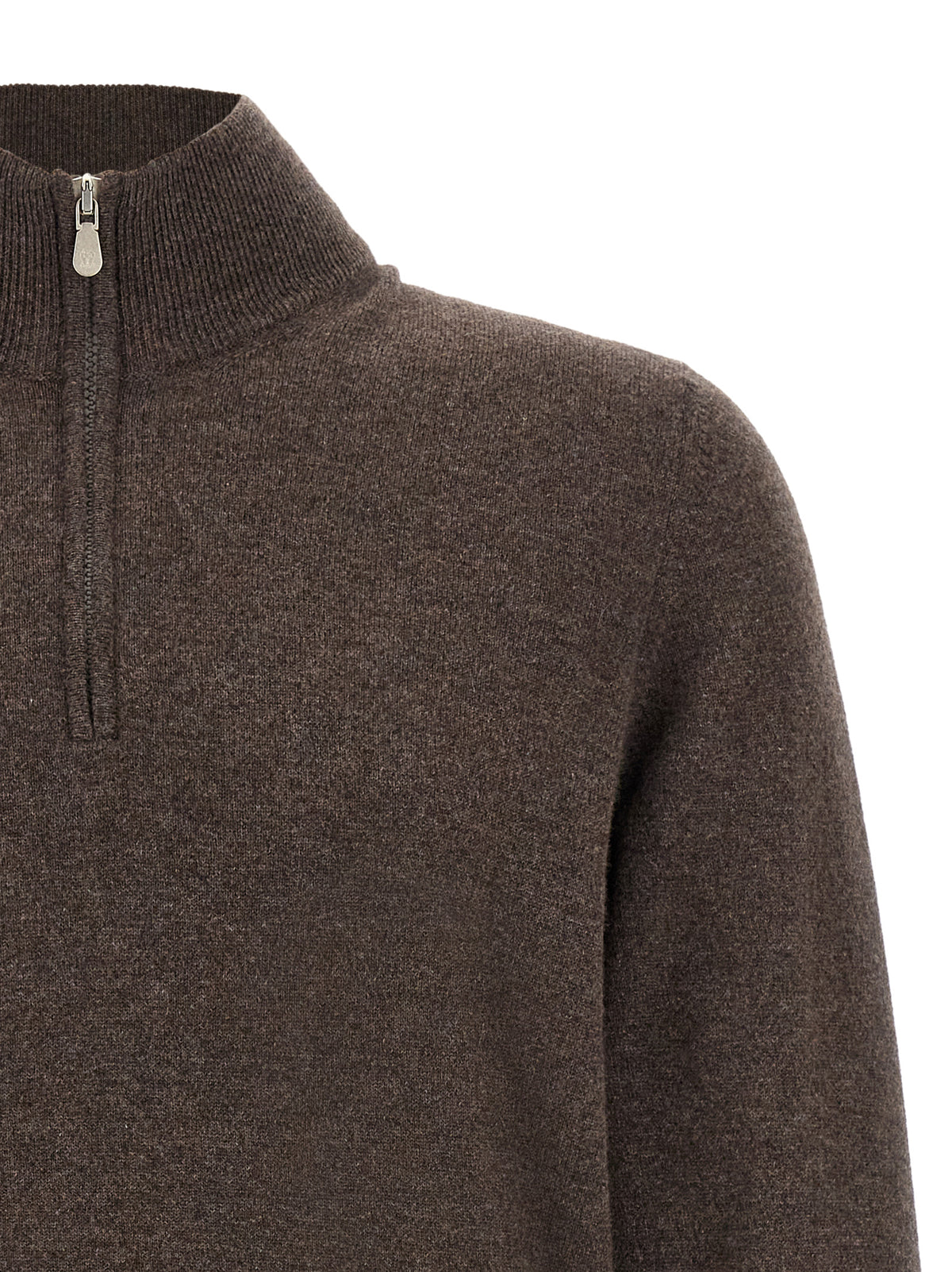 Brunello Cucinelli Men Brown Half-Zip Sweater BRUNELLO CUCINELLI