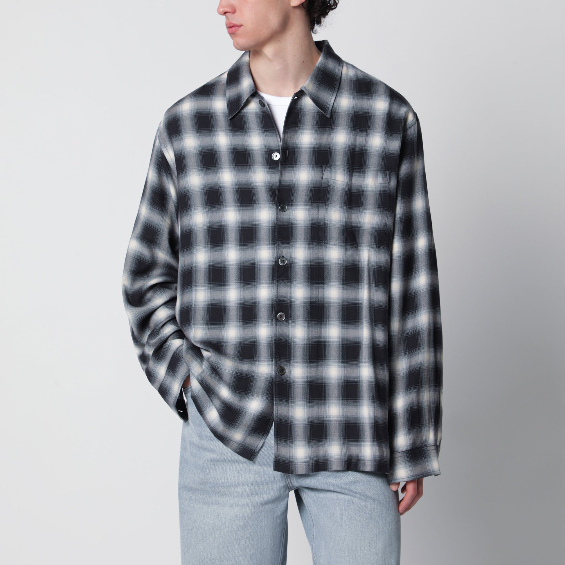 Our Legacy Every Shirt Reno Cowboy Relaxed-Fit Checked Viscose Shirt In Black Men OUR LEGACY