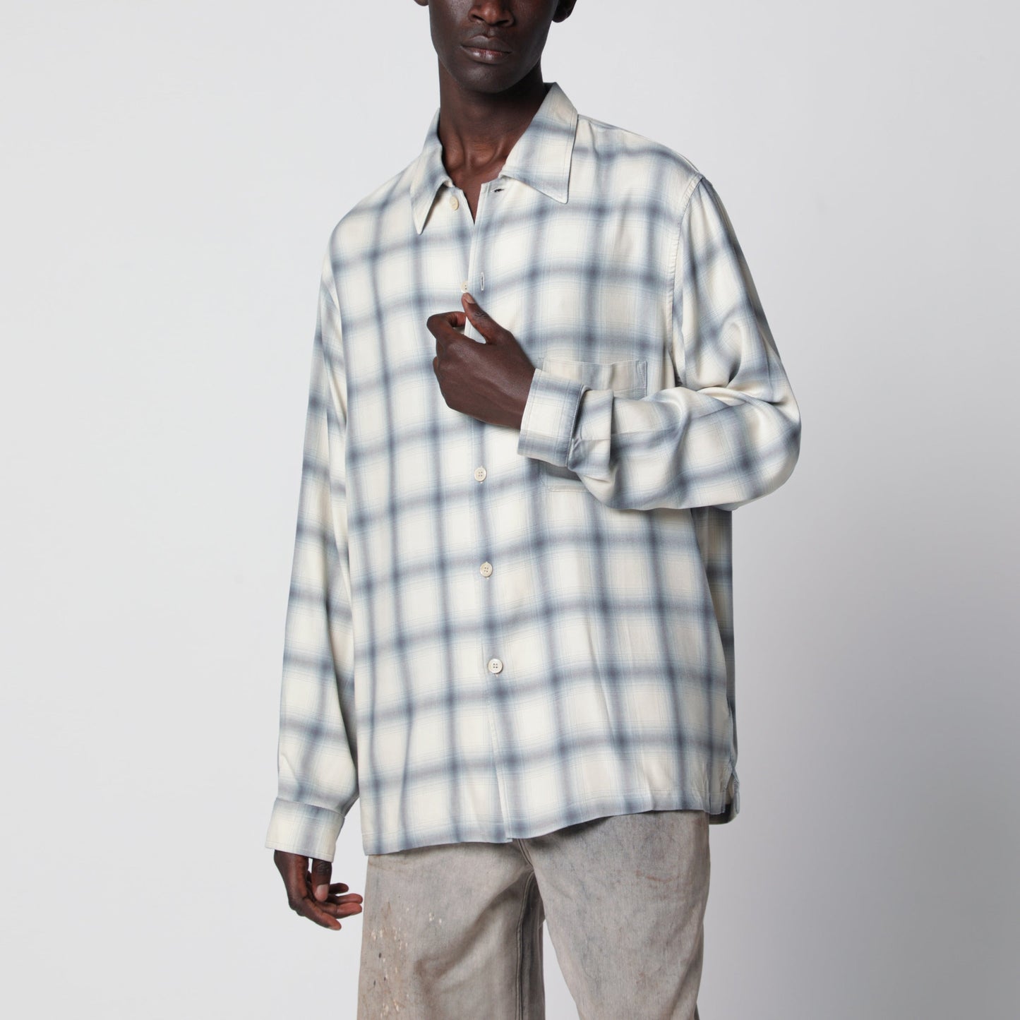 Our Legacy White Shirt With Check Pattern In Viscose Men OUR LEGACY