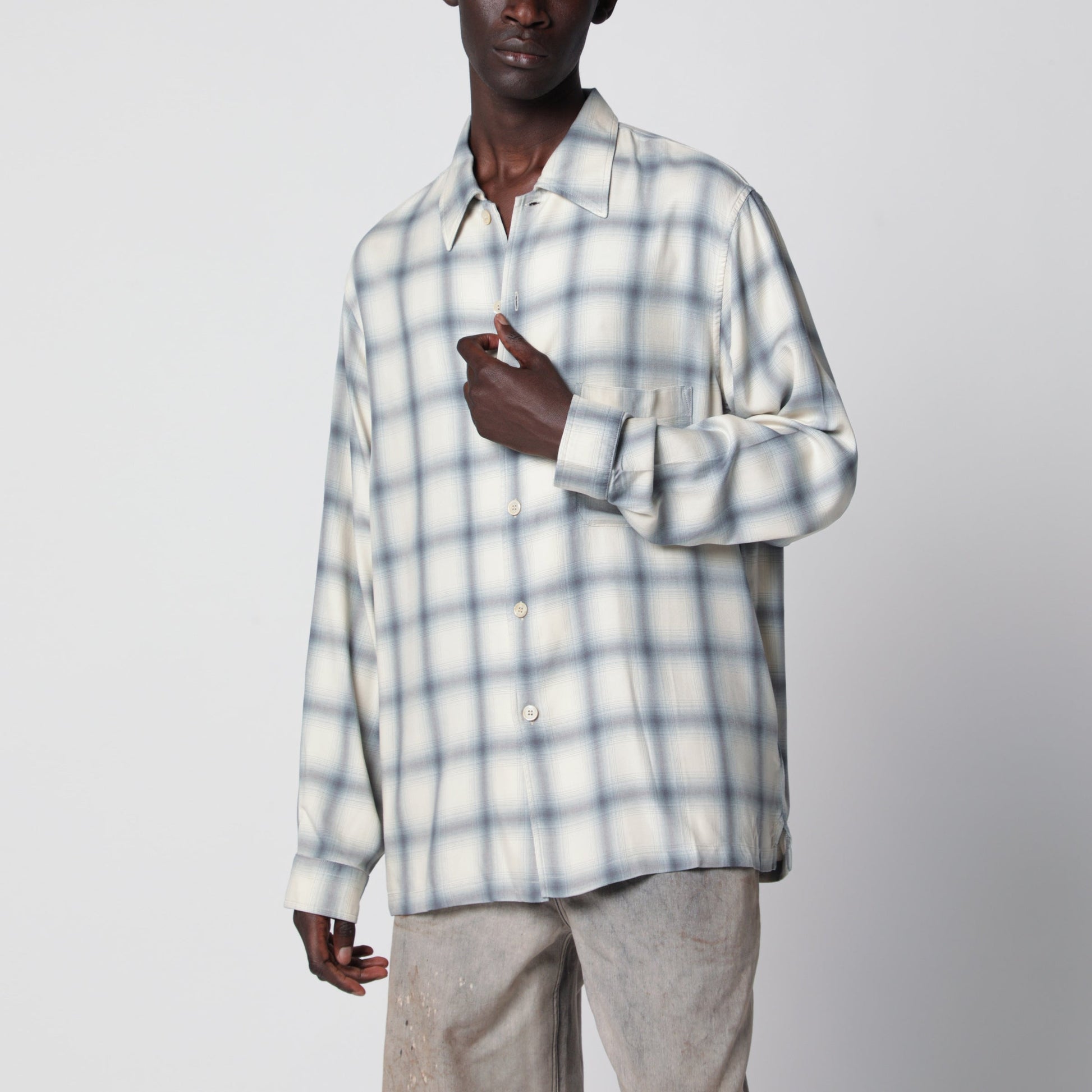 Our Legacy White Shirt With Check Pattern In Viscose Men OUR LEGACY