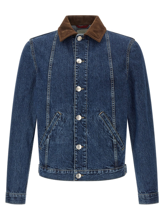 Brunello Cucinelli Men Denim And Suede Jacket BRUNELLO CUCINELLI
