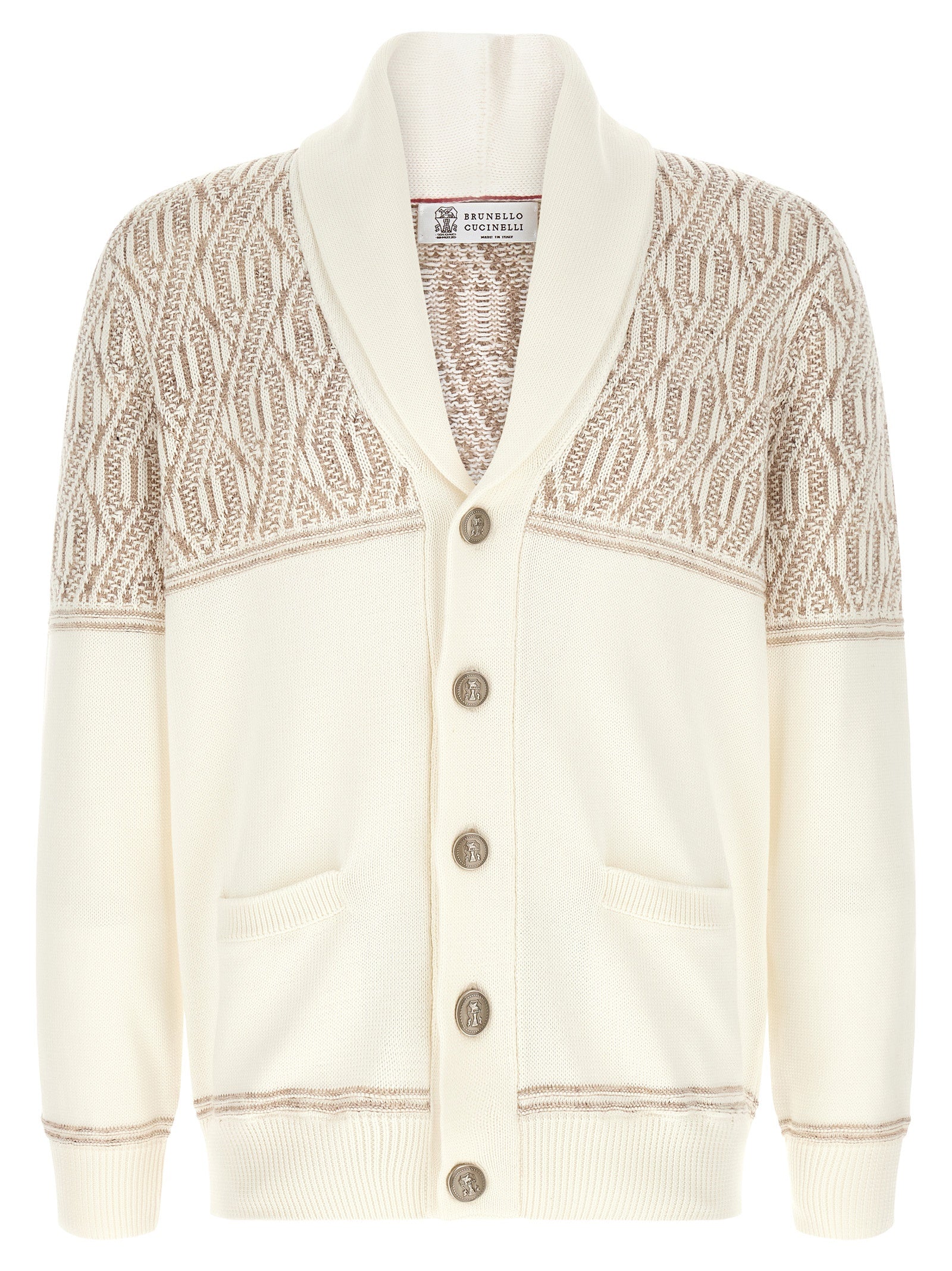 Brunello Cucinelli Men Braided Jacquard Shoulders Cardigan BRUNELLO CUCINELLI