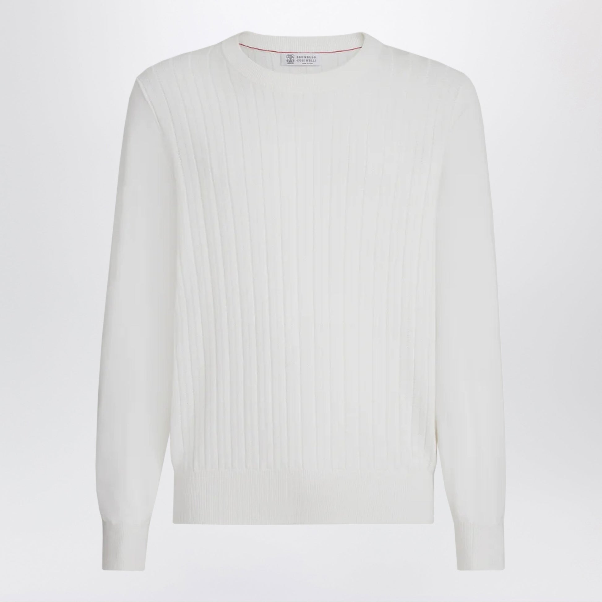 Brunello Cucinelli White Ribbed Cotton Sweater Men BRUNELLO CUCINELLI