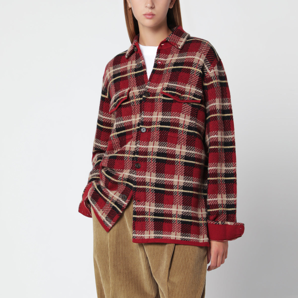 Guest In Residence Carminio Red Plaid Work Checkered Shirt In Cashmere Women GUEST IN RESIDENCE