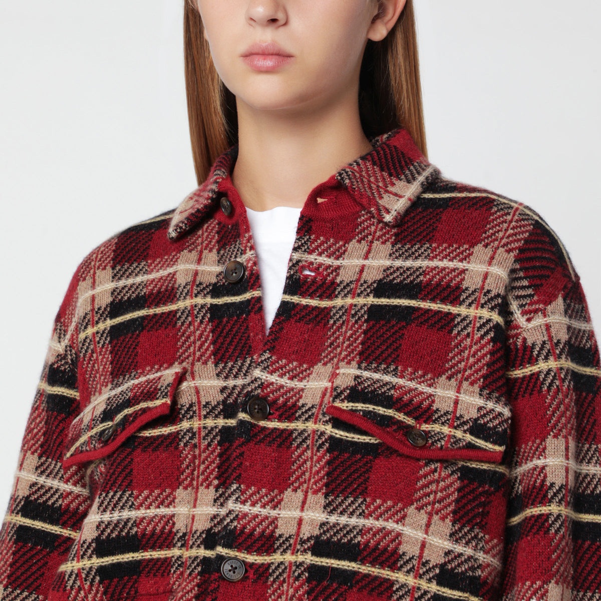 Guest In Residence Carminio Red Plaid Work Checkered Shirt In Cashmere Women GUEST IN RESIDENCE