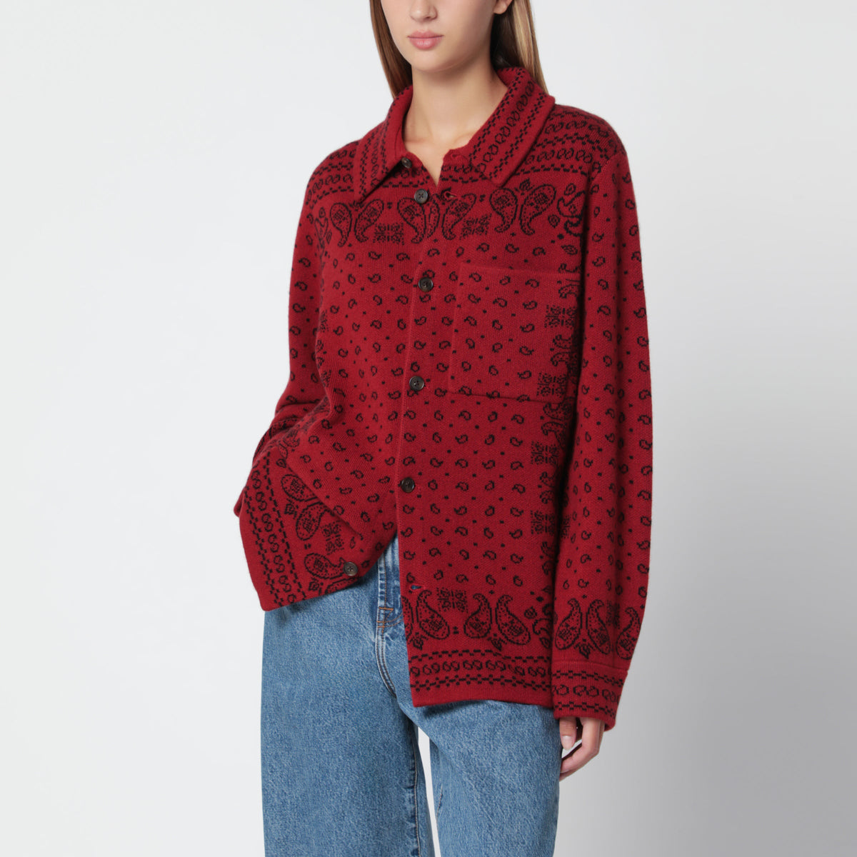 Guest In Residence Carminio Red Wild Rag Shirt-Style Cardigan In Cashmere Women GUEST IN RESIDENCE