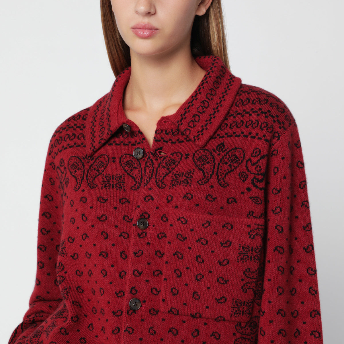 Guest In Residence Carminio Red Wild Rag Shirt-Style Cardigan In Cashmere Women GUEST IN RESIDENCE