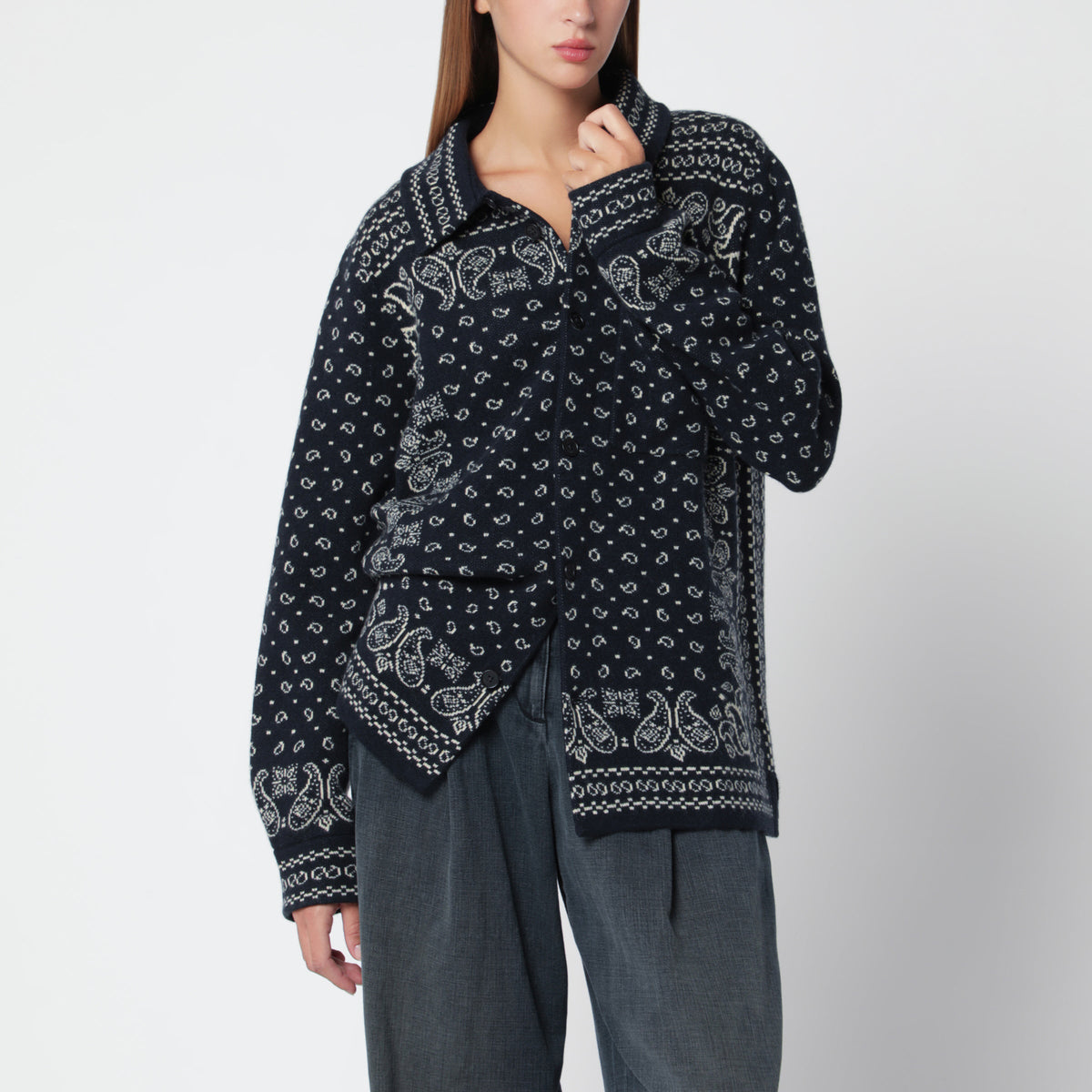 Guest In Residence Midnight Blue Wild Rag Shirt-Style Cardigan In Cashmere Women GUEST IN RESIDENCE