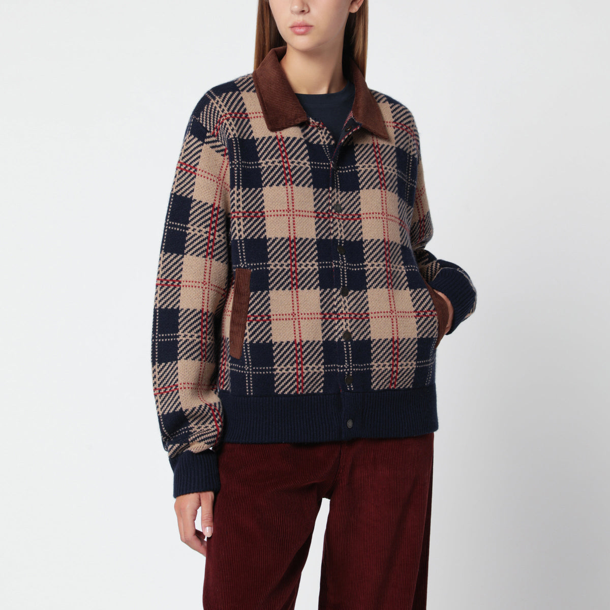 Guest In Residence Camel-Colored Bober Jacket With Tartan Pattern Women GUEST IN RESIDENCE