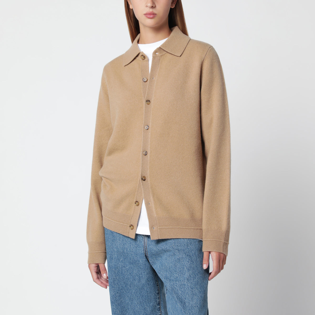Guest In Residence Camel-Colored Felted Plaza Shirt-Style Cardigan Women GUEST IN RESIDENCE