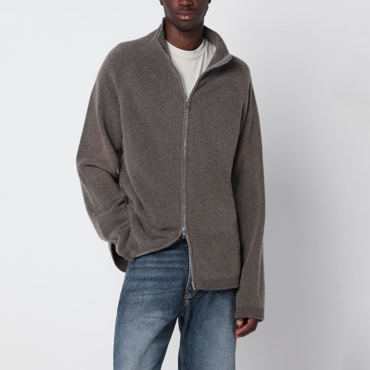 Our Legacy Brown Line Zip Cardigan In Merino Wool Men OUR LEGACY