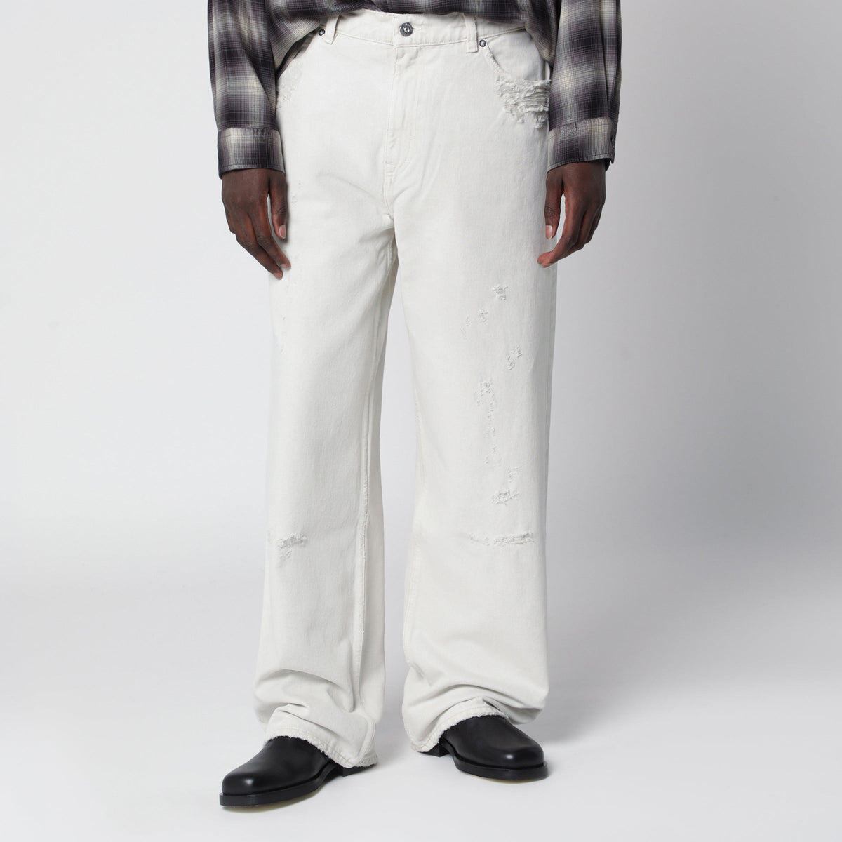Our Legacy Chalk White Wide-Leg Jeans With Rips Men OUR LEGACY