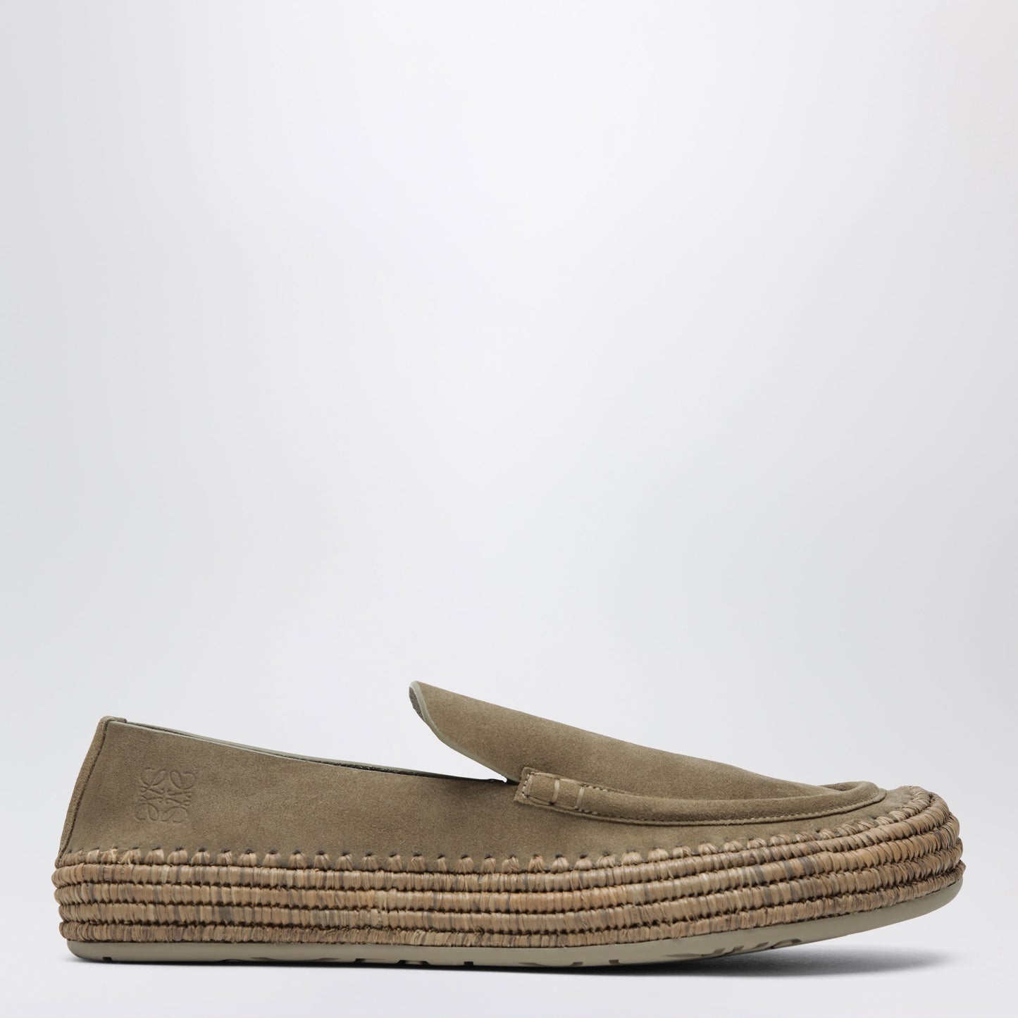 Loewe Rio Loafers In Suede And Raffia, Stone Grey Men LOEWE