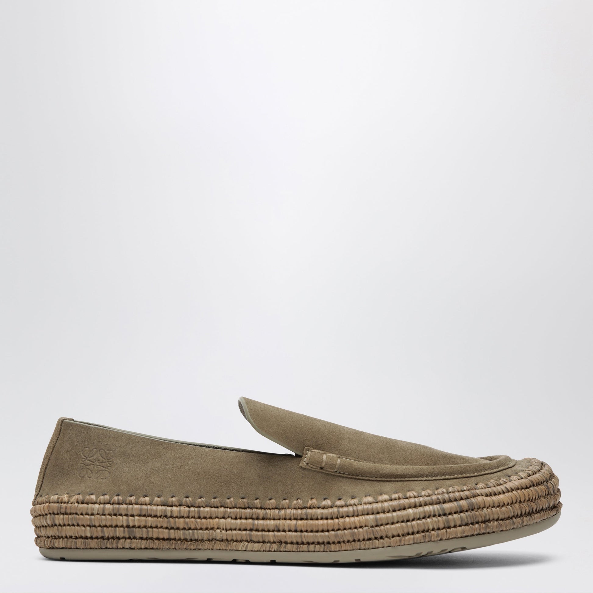 Loewe Rio Loafers In Suede And Raffia, Stone Grey Men LOEWE