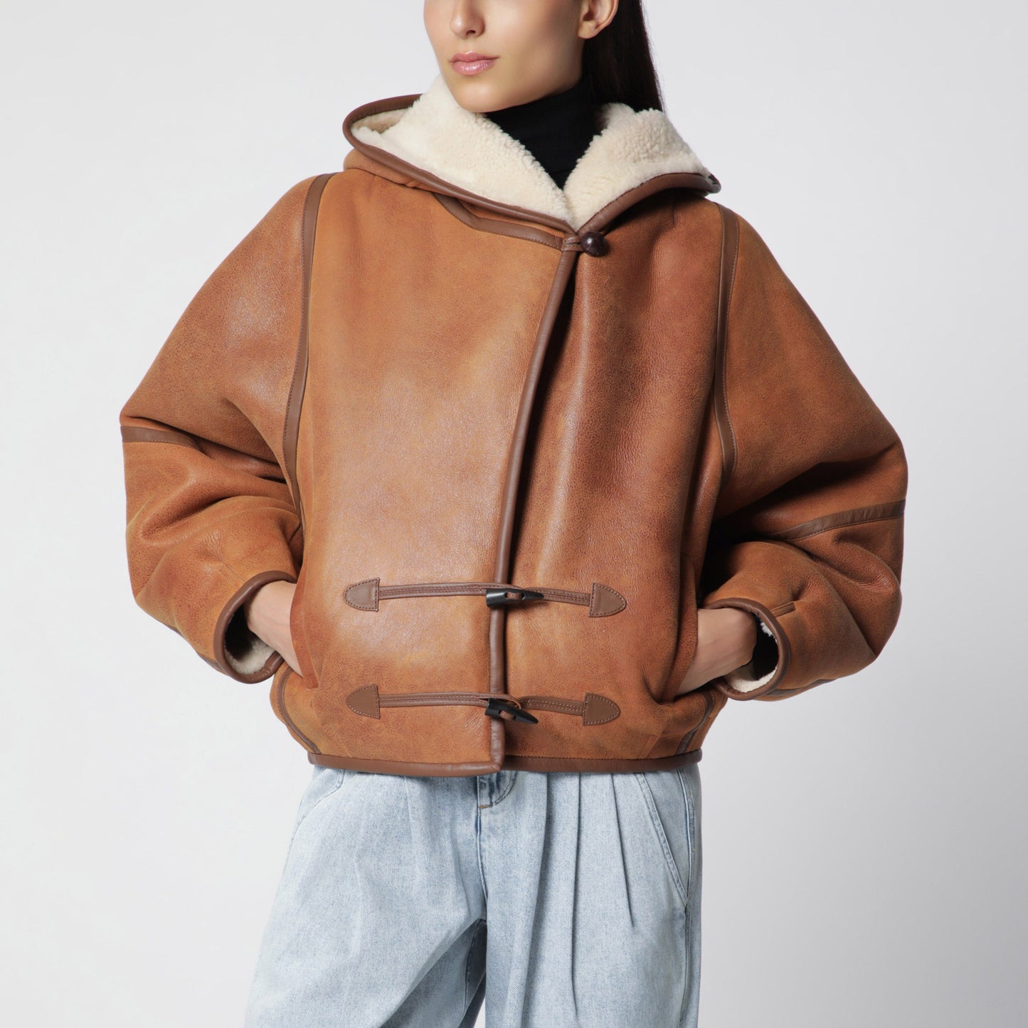 Isabel Marant Amiel Hooded Shearling Short Coat In Cognac Women ISABEL MARANT