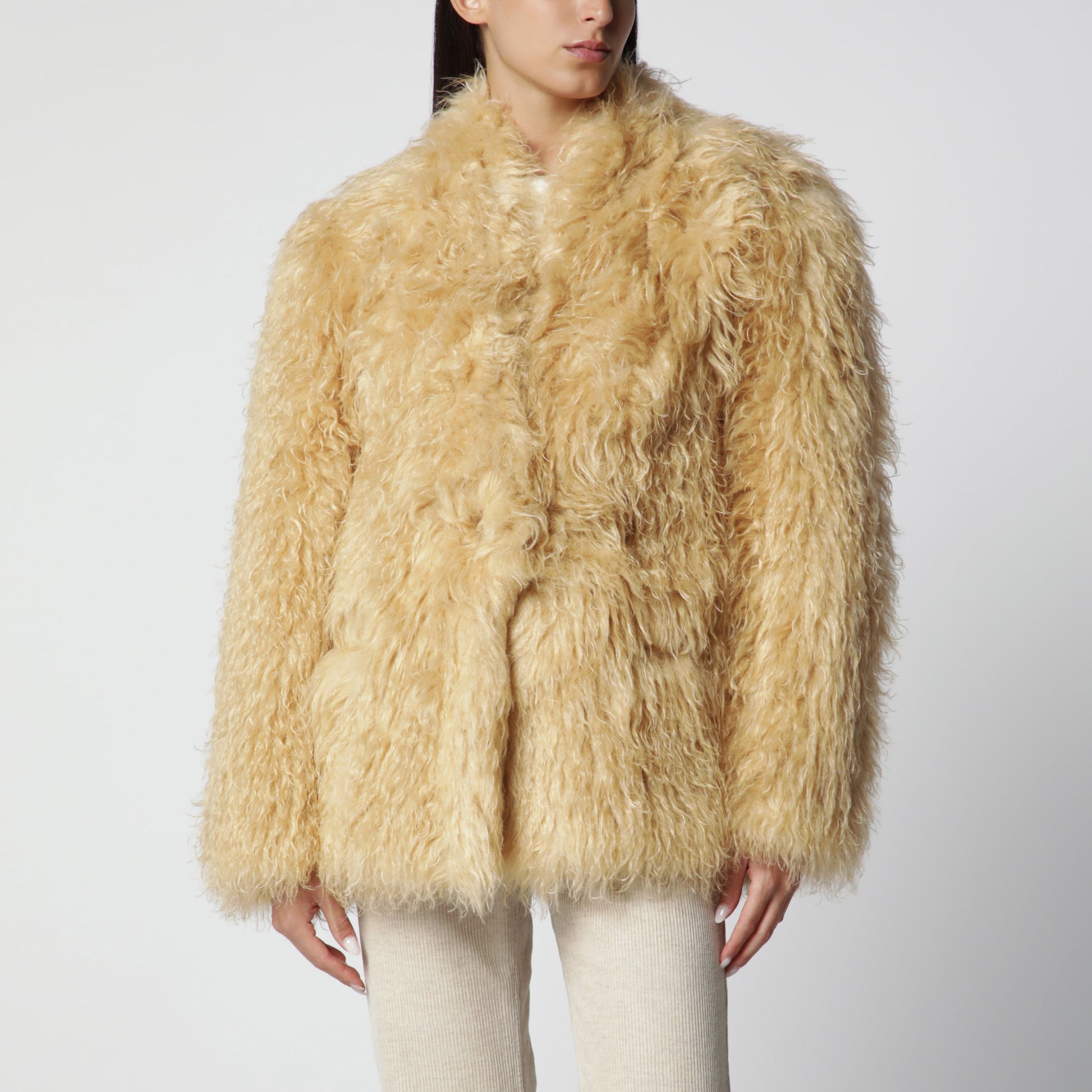 Isabel Marant Pale Yellow Long-Haired Faux Fur Coat Women ISABEL MARANT