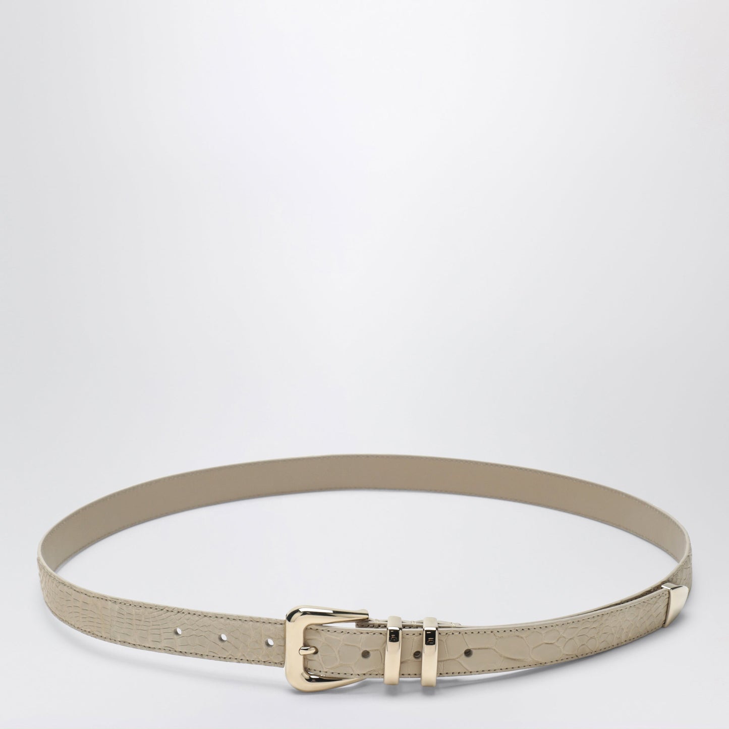 Brunello Cucinelli Beige Alligator Leather Belt With Silver Buckle Men BRUNELLO CUCINELLI