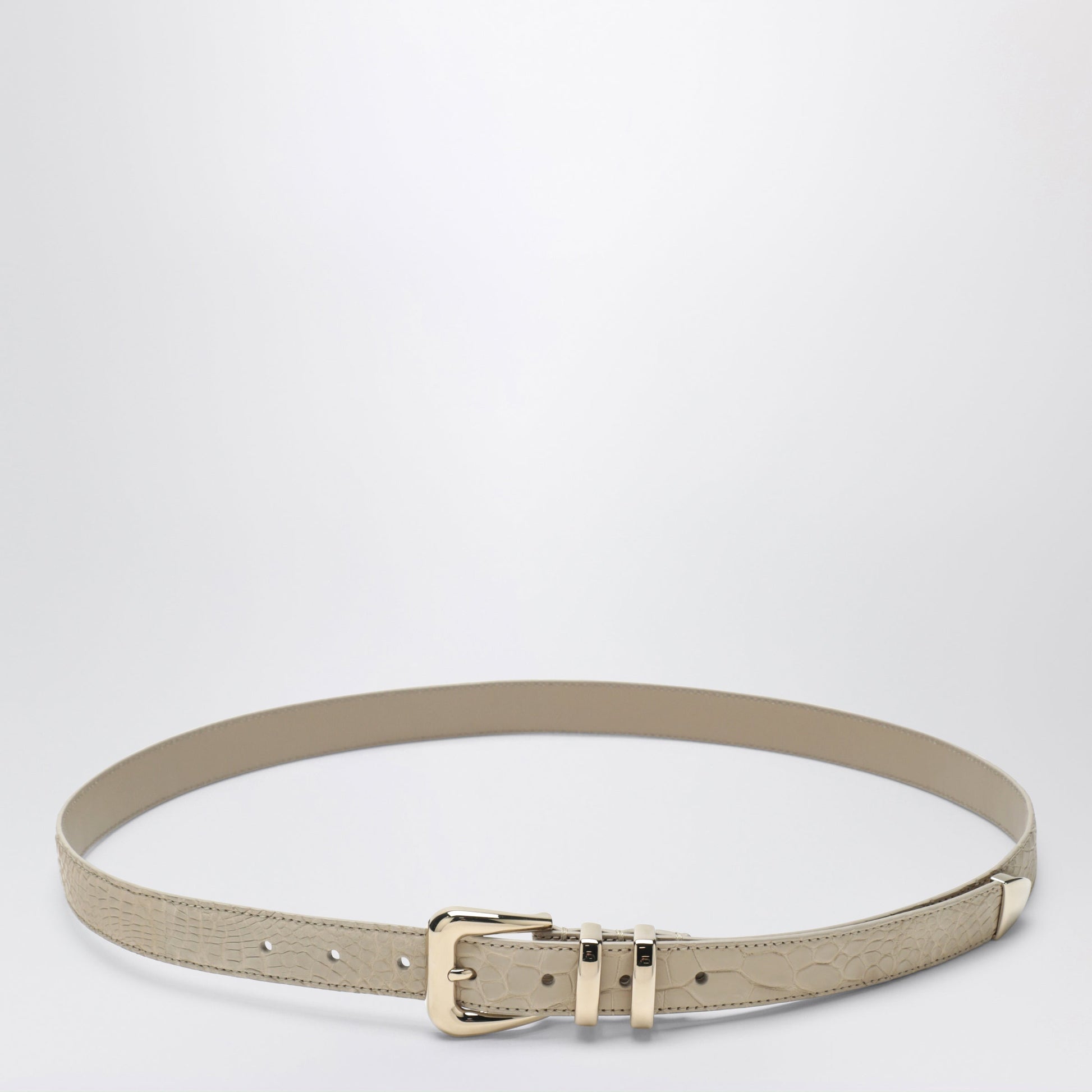 Brunello Cucinelli Beige Alligator Leather Belt With Silver Buckle Men BRUNELLO CUCINELLI