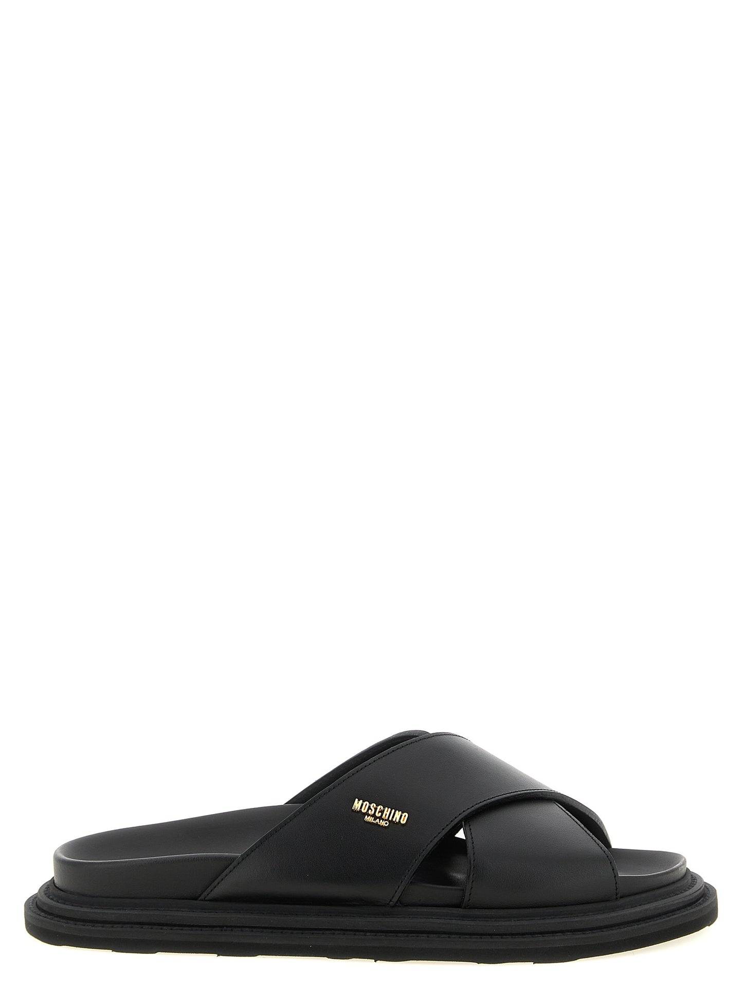 Moschino Men Leather Sabots With Logo MOSCHINO