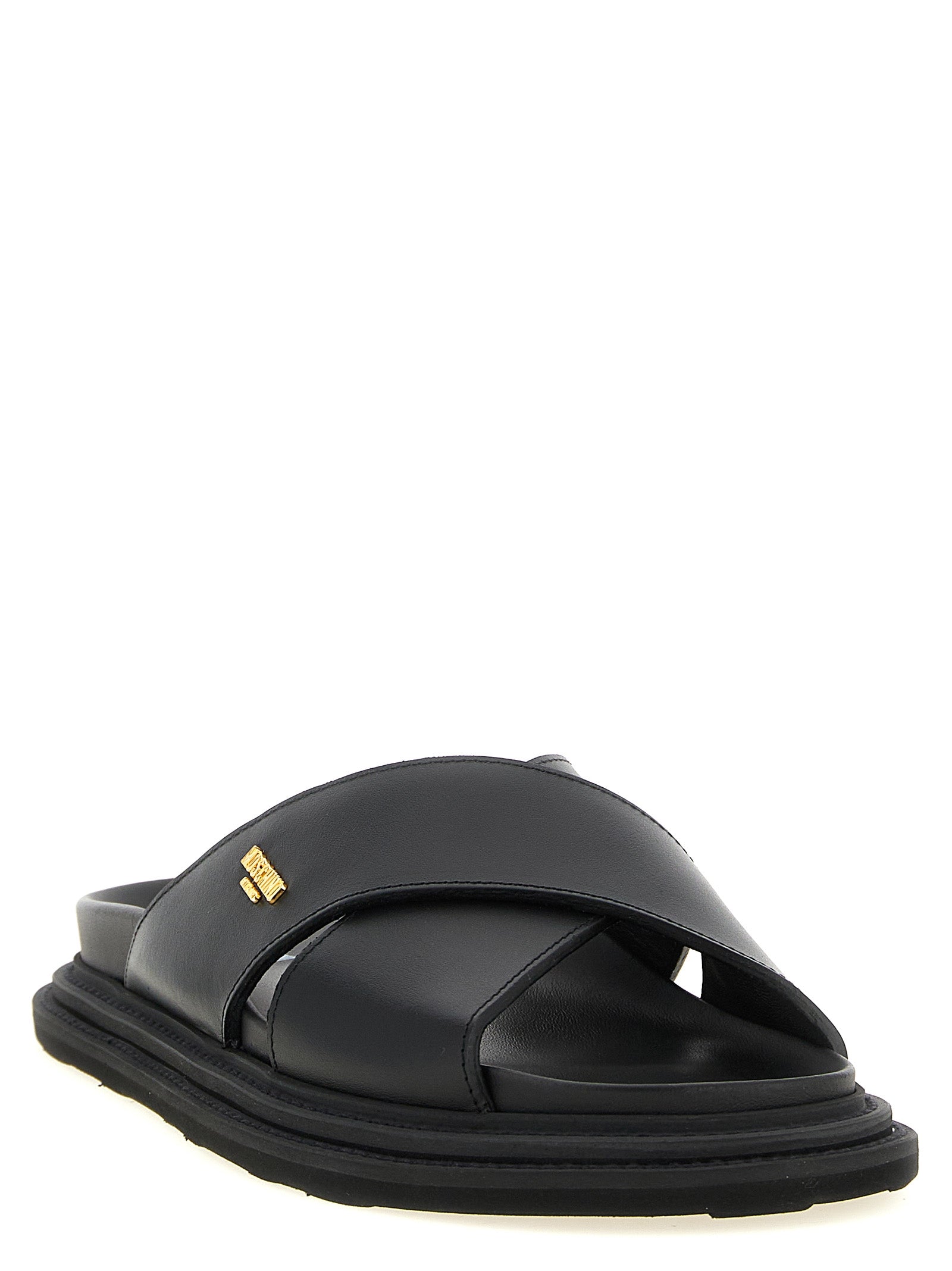 Moschino Men Leather Sabots With Logo MOSCHINO