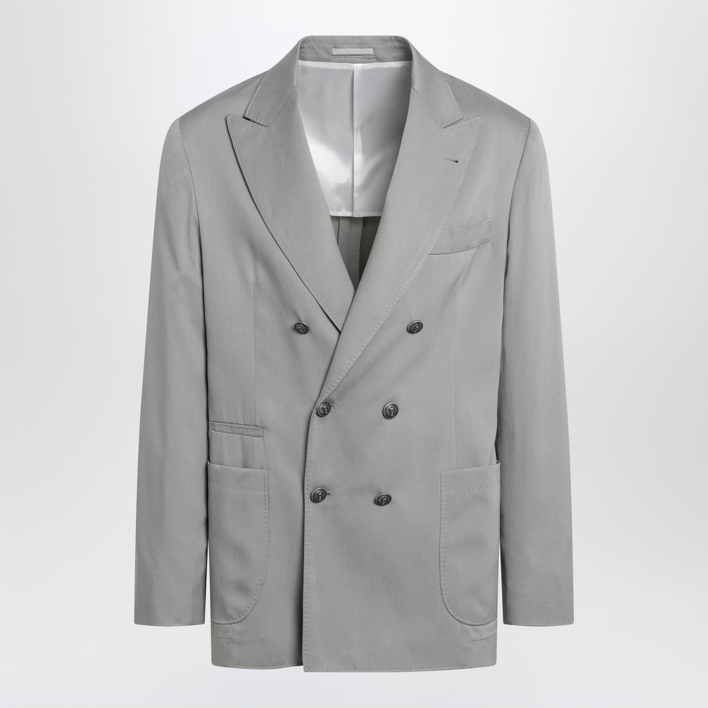 Brunello Cucinelli Double-Breasted Silk Blazer In Khaki Men BRUNELLO CUCINELLI