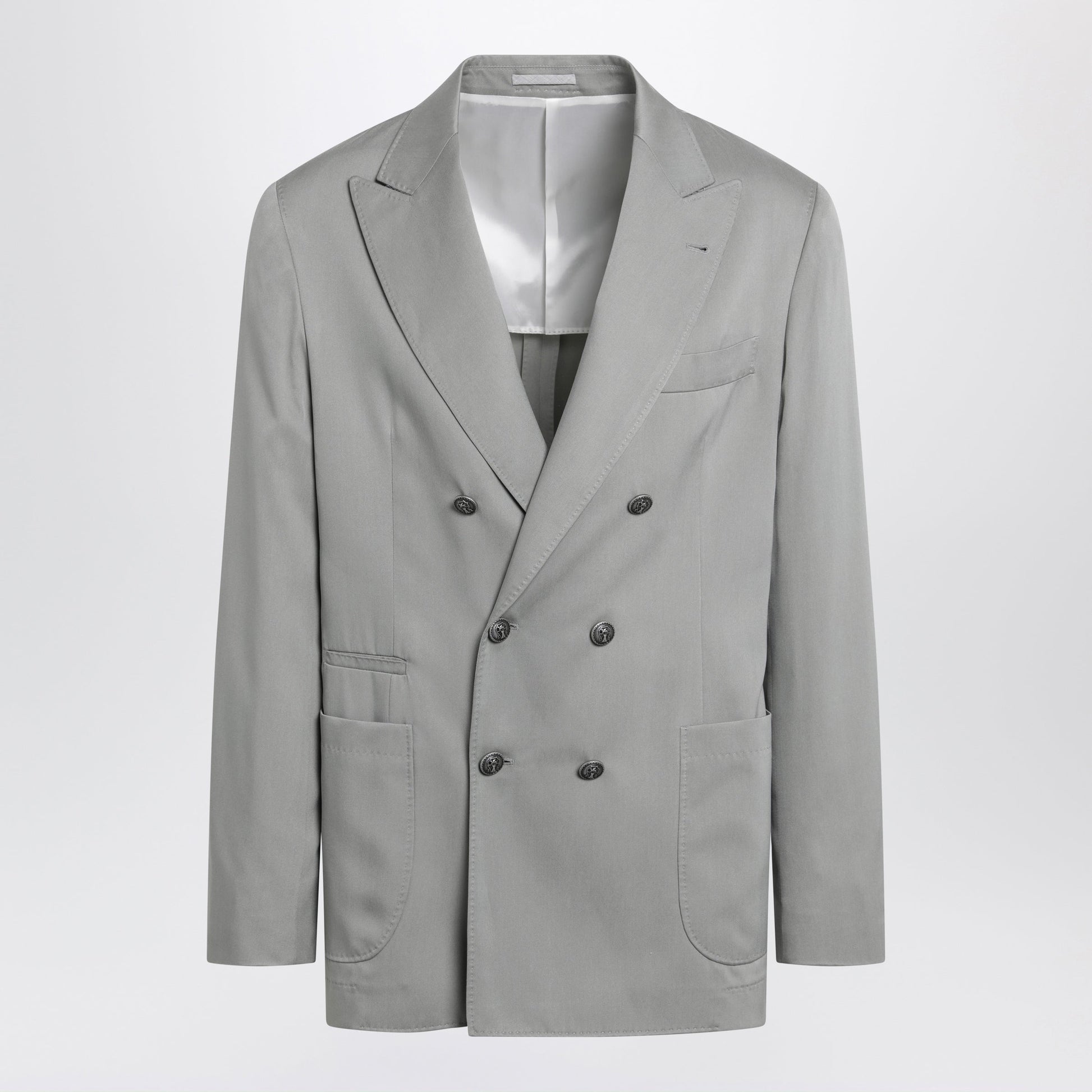 Brunello Cucinelli Double-Breasted Silk Blazer In Khaki Men BRUNELLO CUCINELLI