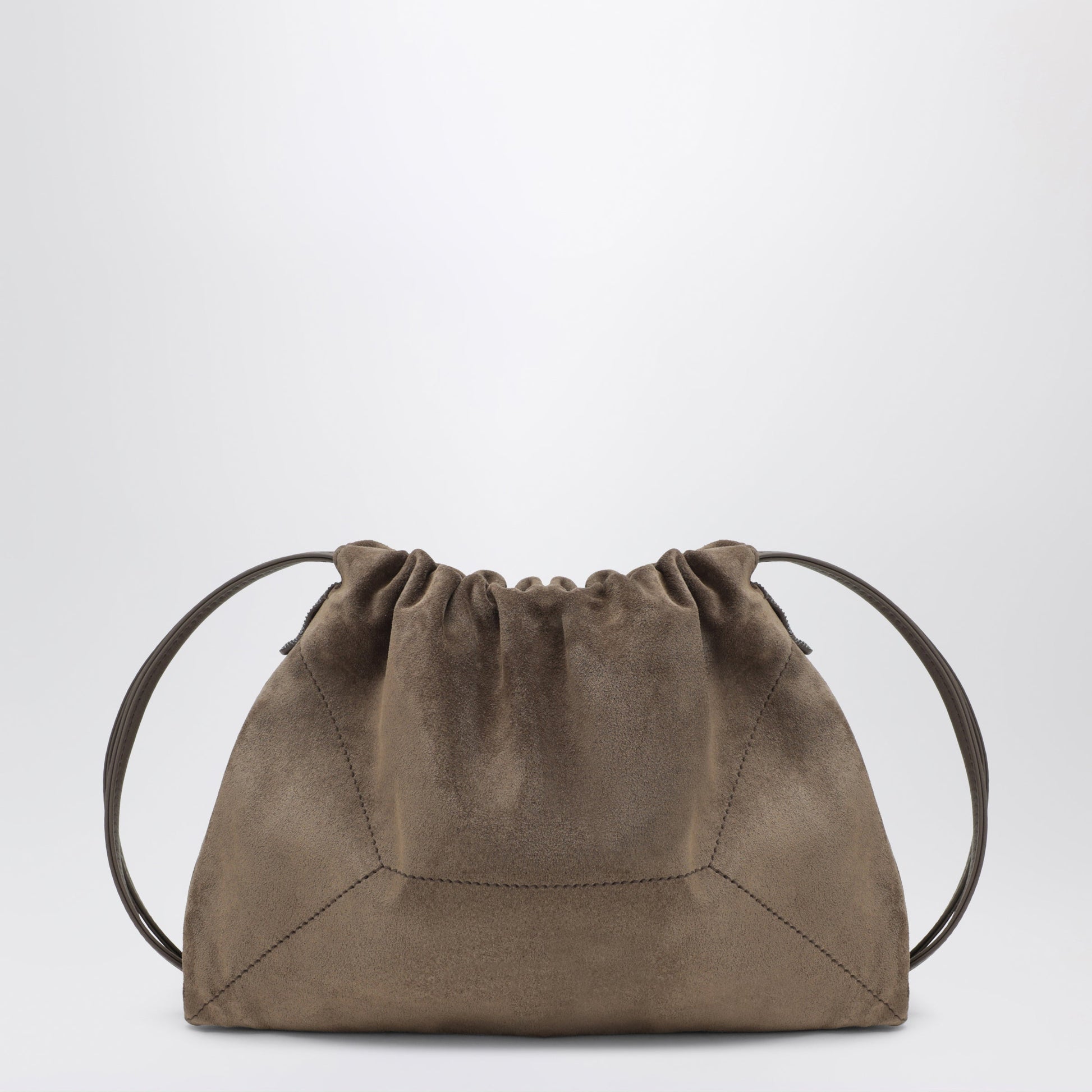 Brunello Cucinelli Grey Green Suede Bc Duo Pouch Bag With Monile Women BRUNELLO CUCINELLI