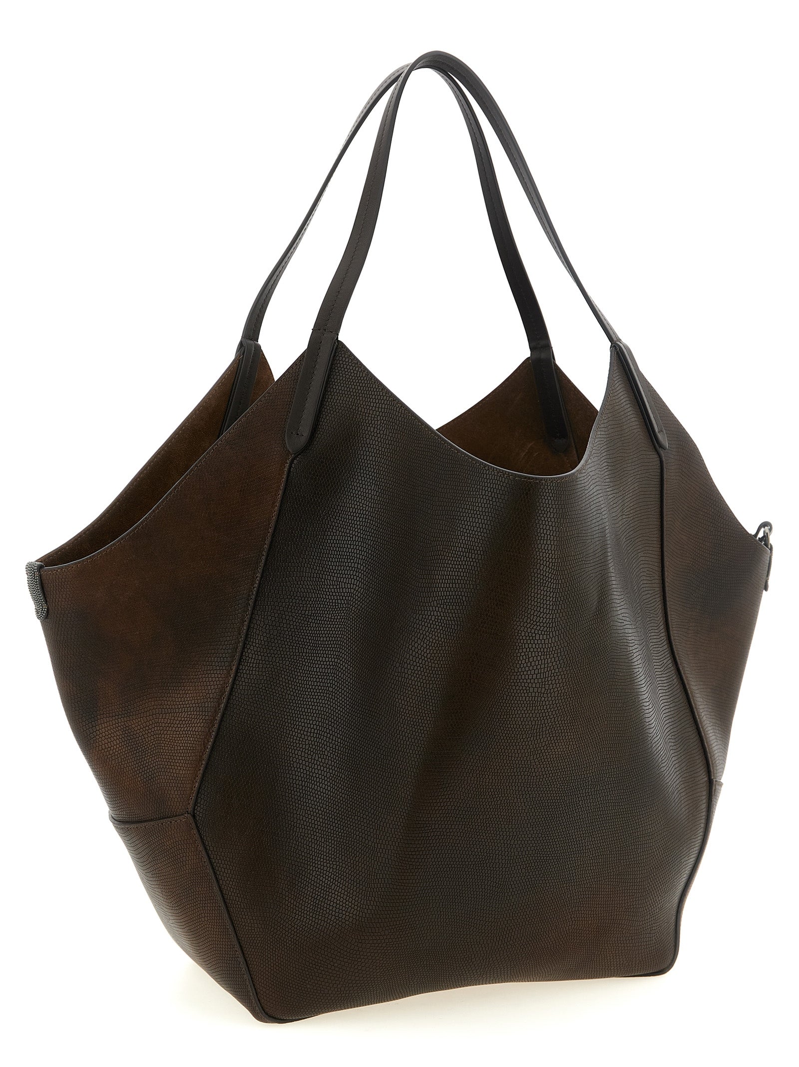 Brunello Cucinelli Women Reversible Lizard Effect Leather Duo Shopping Bag BRUNELLO CUCINELLI