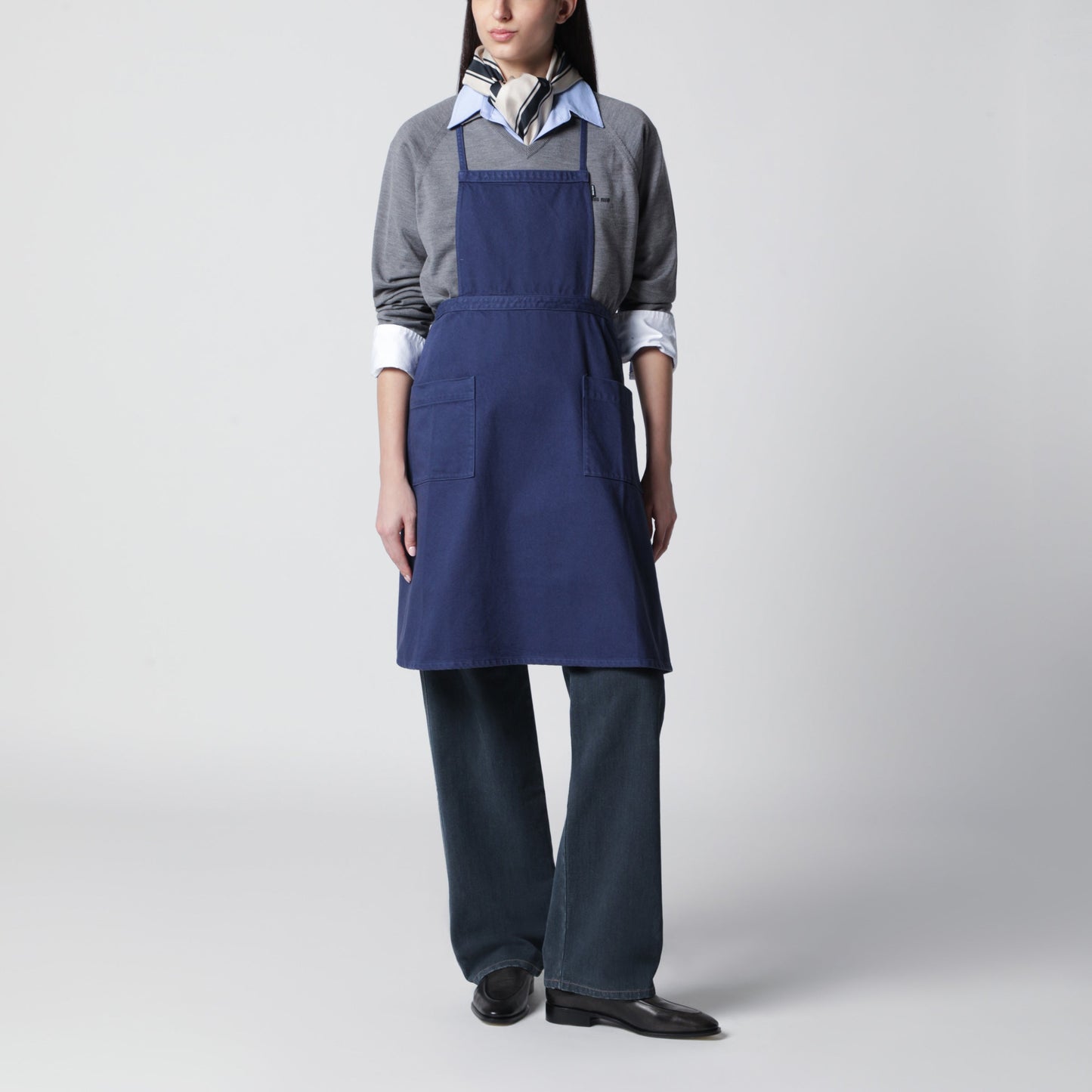 Miu Miu Garment-Dyed Gabardine Cotton Apron In Blue Women MIU MIU
