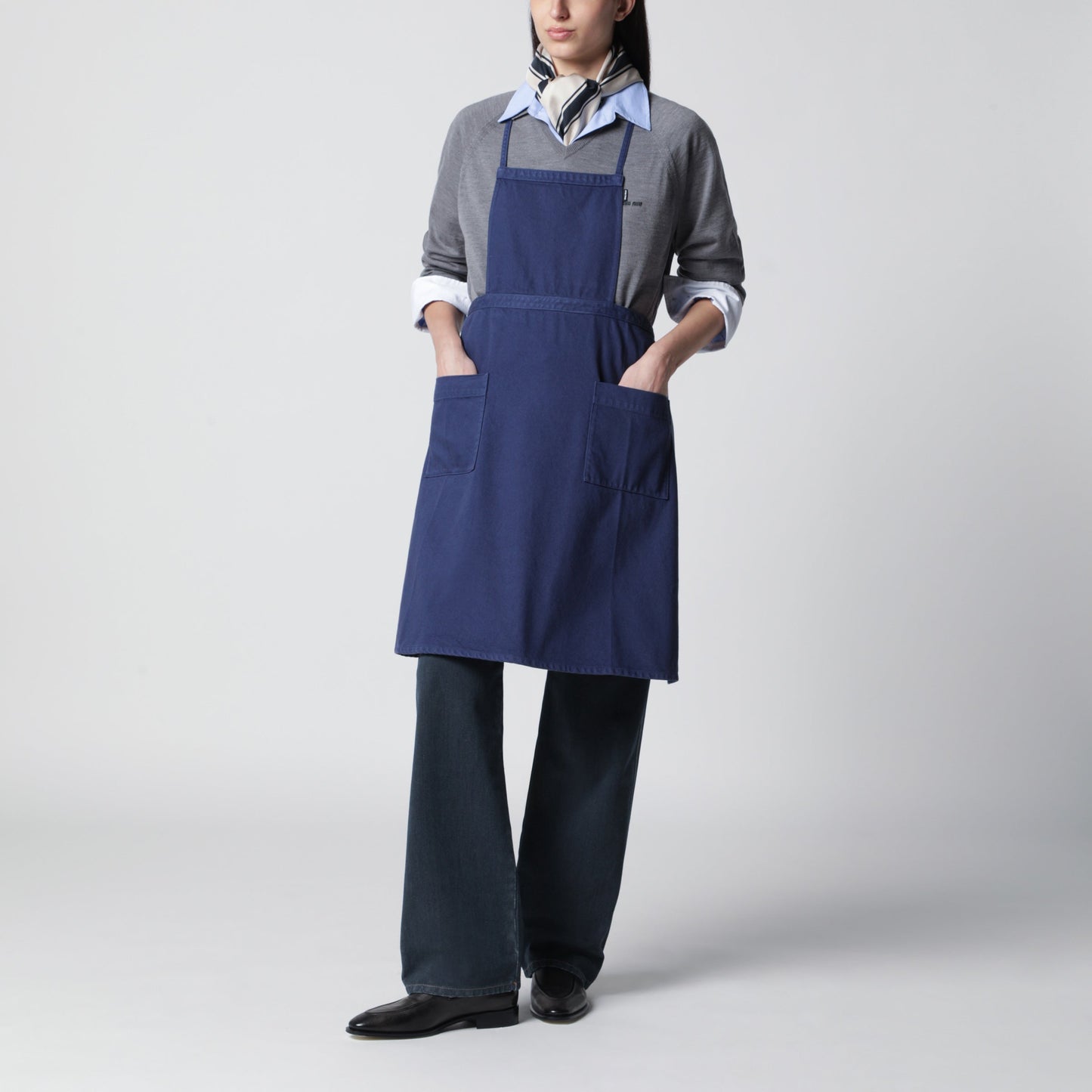 Miu Miu Garment-Dyed Gabardine Cotton Apron In Blue Women MIU MIU