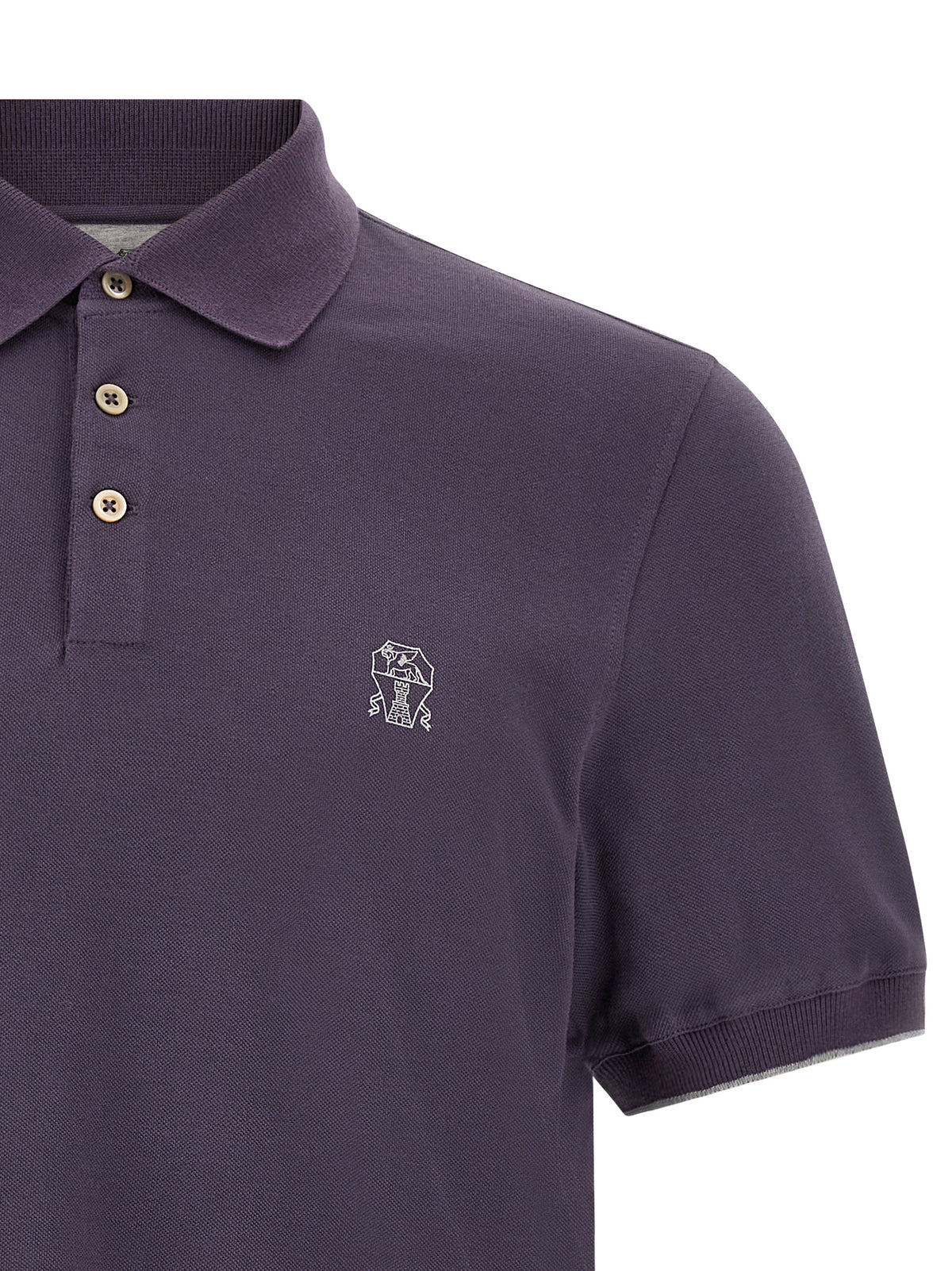 Brunello Cucinelli Men Purple Logo Embroidery Polo Shirt BRUNELLO CUCINELLI