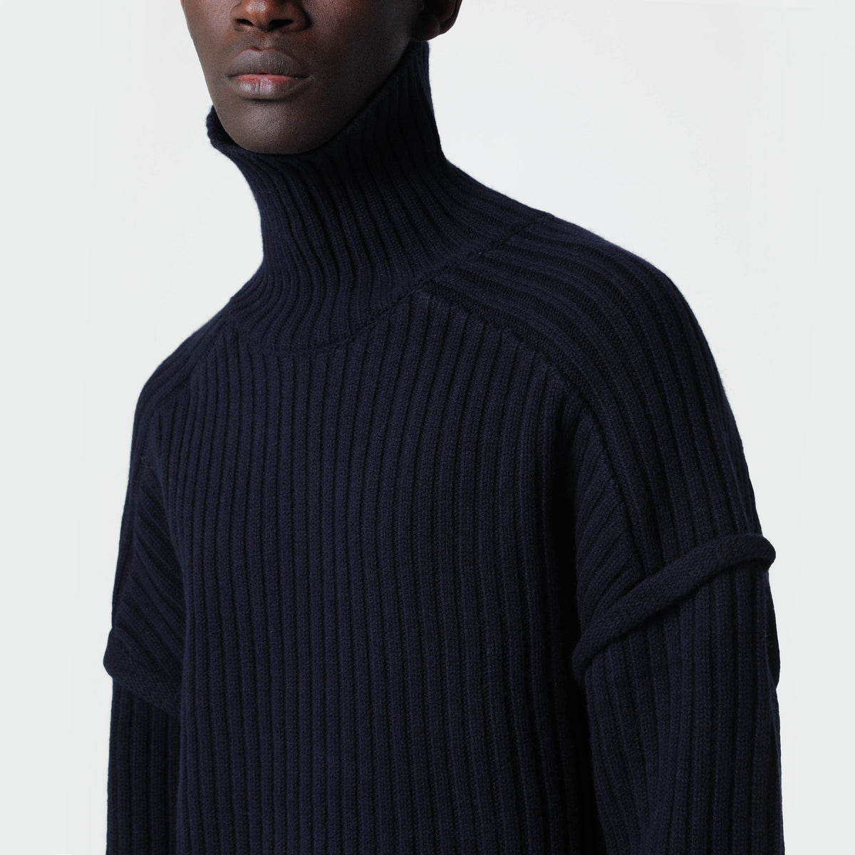 Sefr Dark Navy Blue Ribbed Wool Turtleneck Sweater Men SEFR