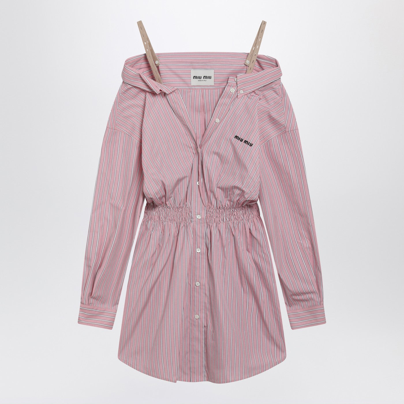 Miu Miu Pink Shirtdress With Elastic Straps Women MIU MIU