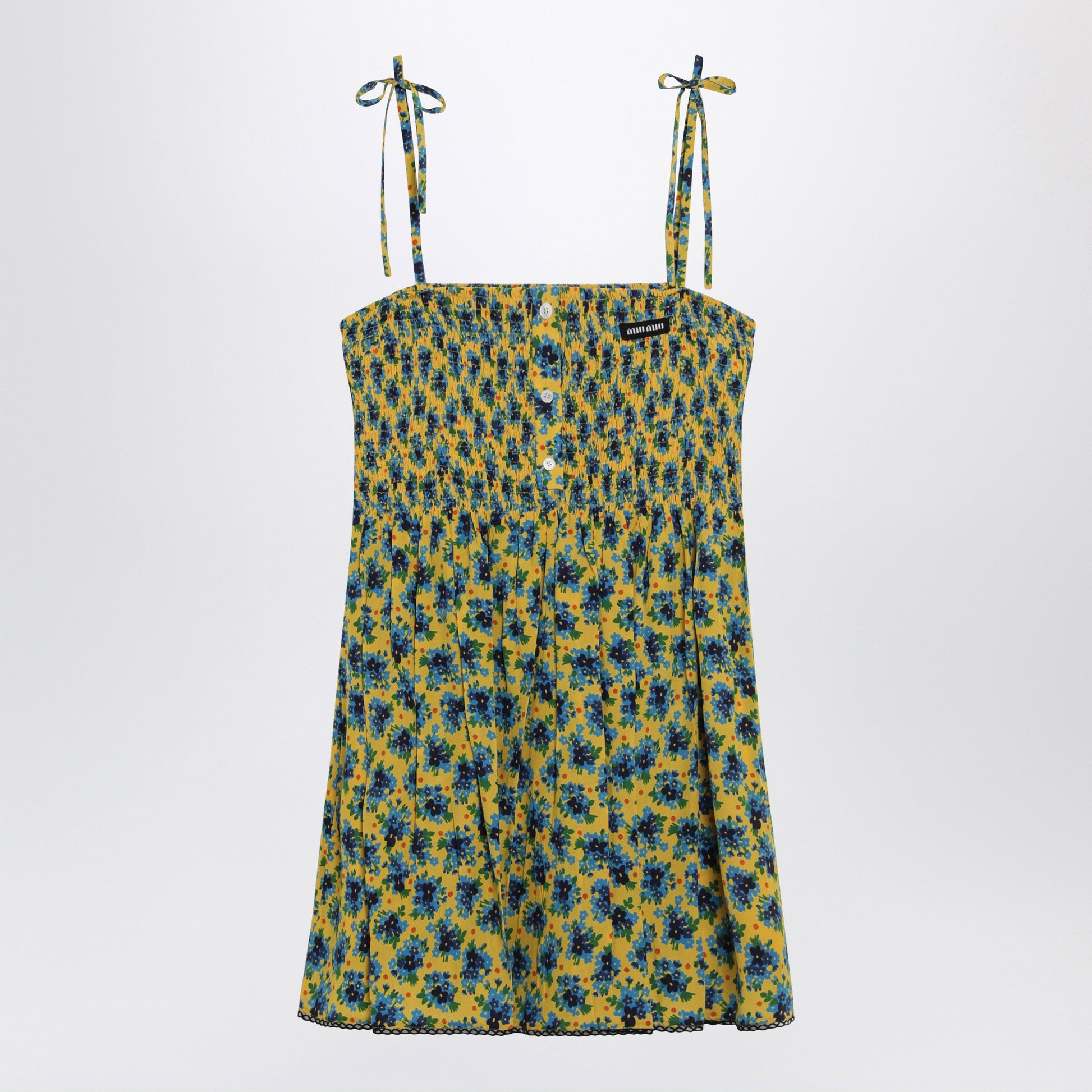 Miu Miu Yellow And Blue Floral Silk Mini Dress Women MIU MIU