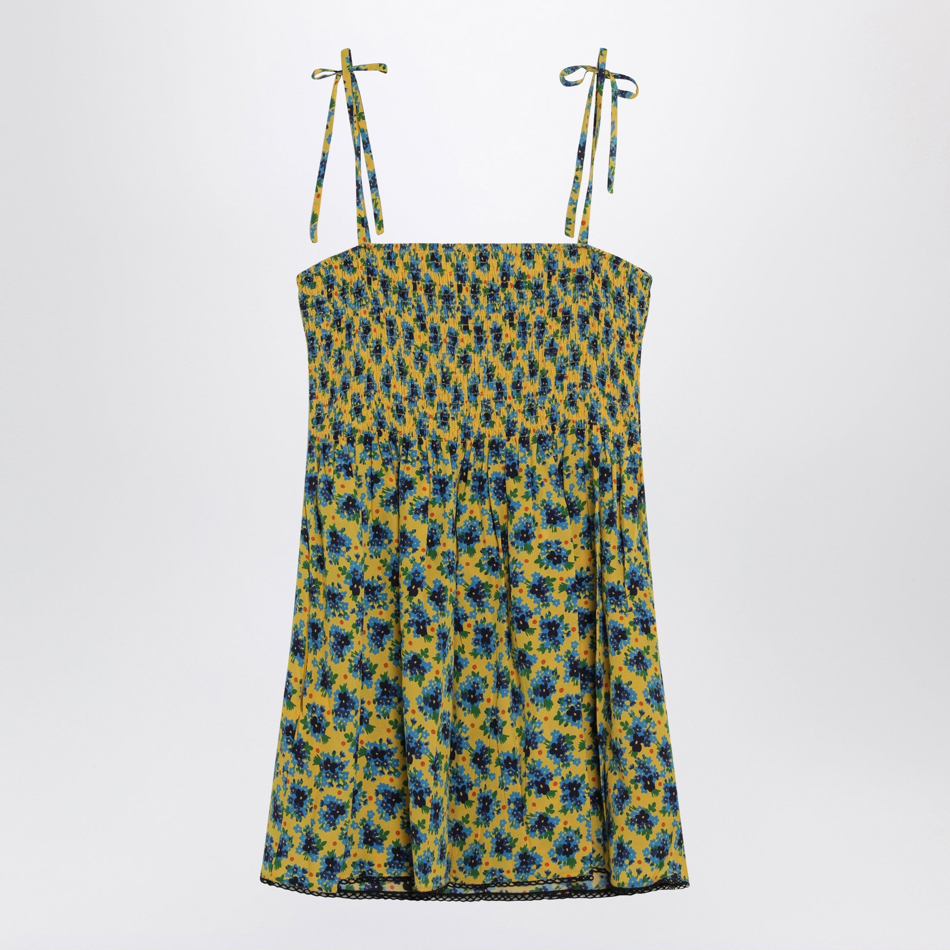 Miu Miu Yellow And Blue Floral Silk Mini Dress Women MIU MIU