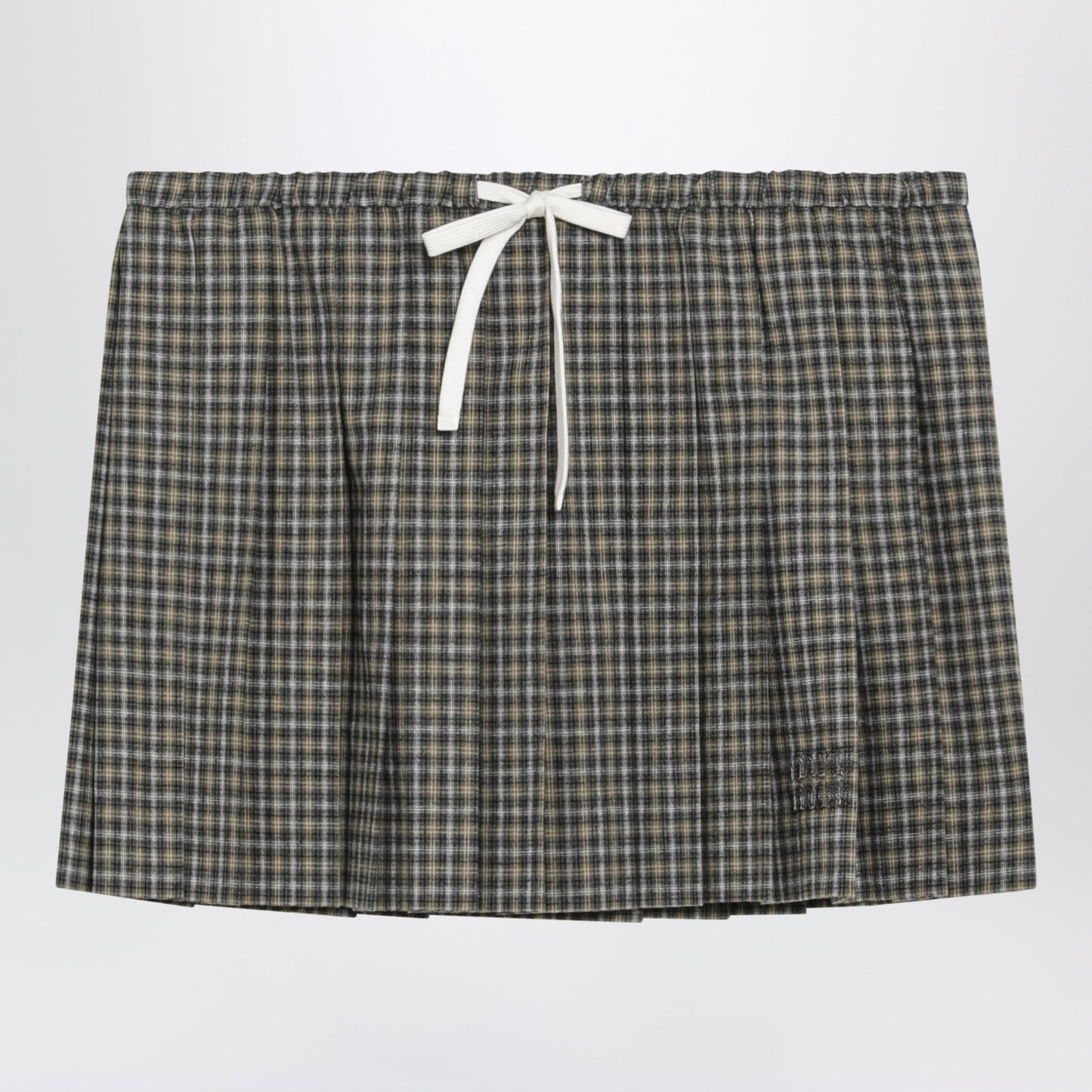 Miu Miu Grey/Sand Checked Pleated Mini Skirt Women MIU MIU