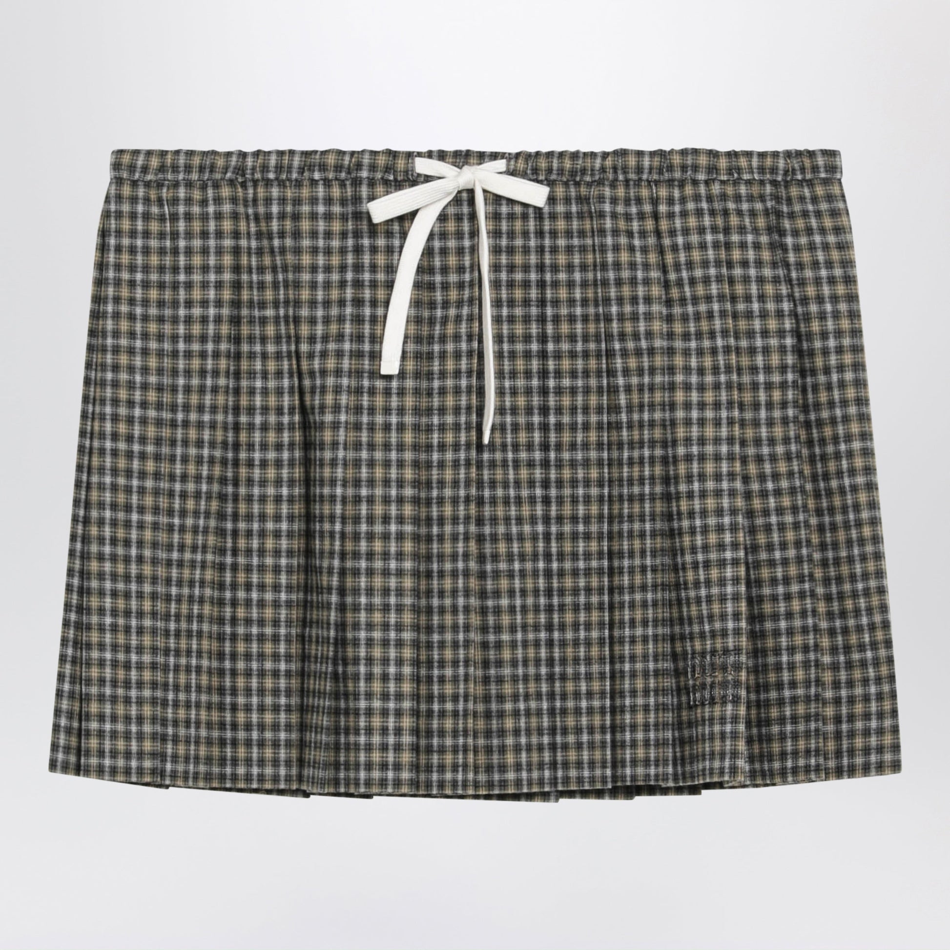 Miu Miu Grey/Sand Checked Pleated Mini Skirt Women MIU MIU