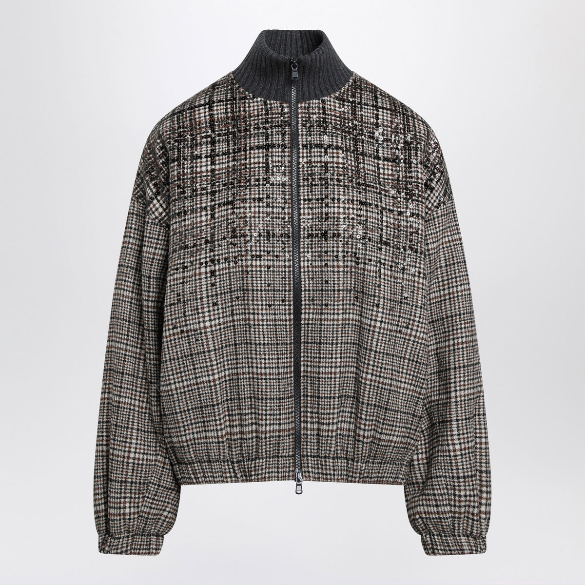 Brunello Cucinelli Dazzling Degrade Beige Bomber Jacket In Alpaca And Wool Women BRUNELLO CUCINELLI