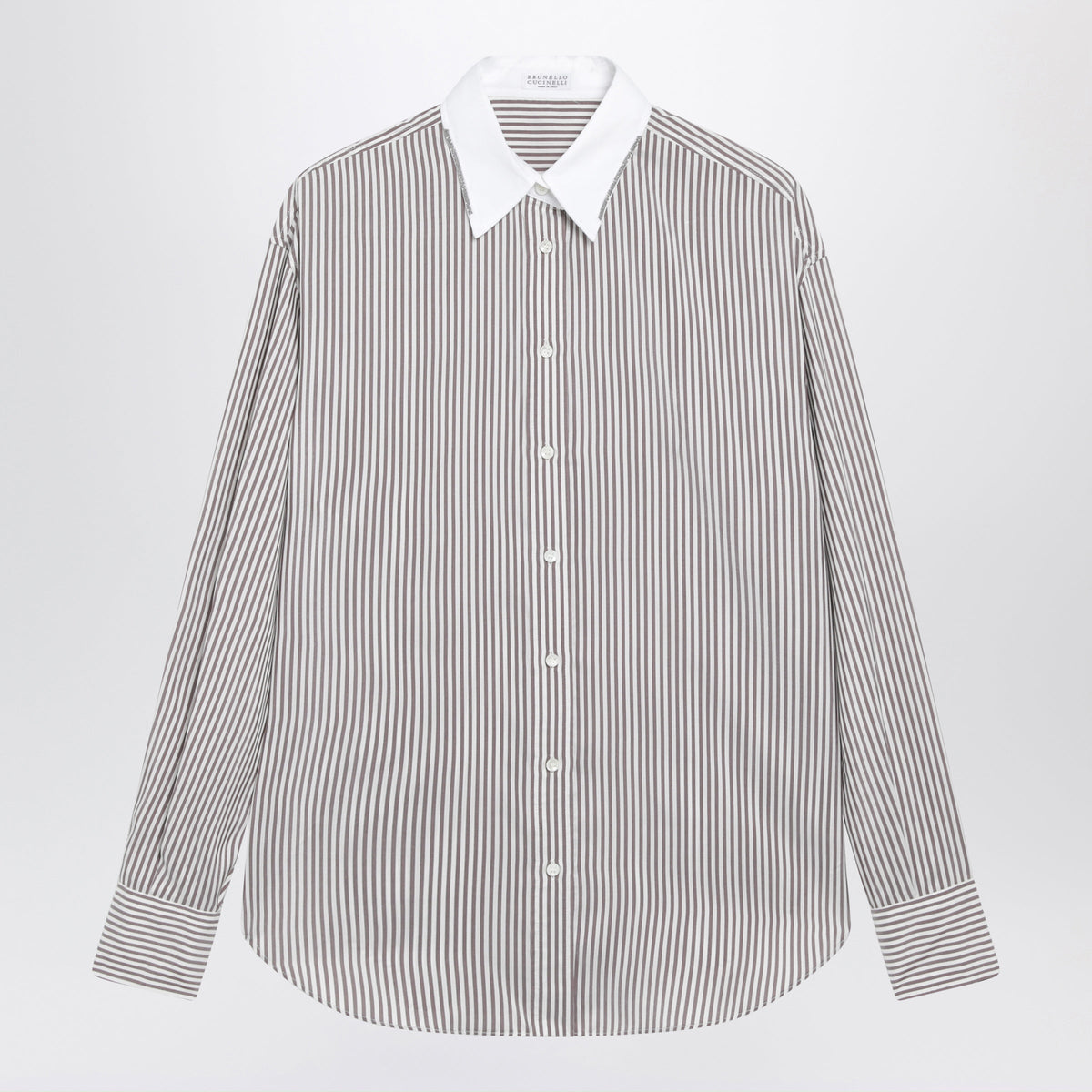 Brunello Cucinelli White And Cabernet Striped Silk Shirt Women BRUNELLO CUCINELLI