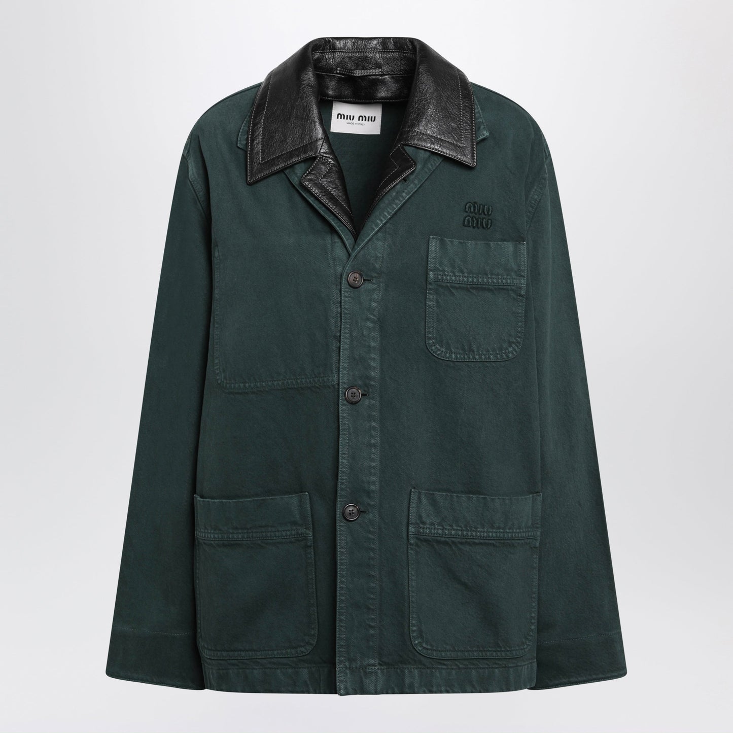 Miu Miu Bottle Green Gabardine And Leather Jacket Women MIU MIU