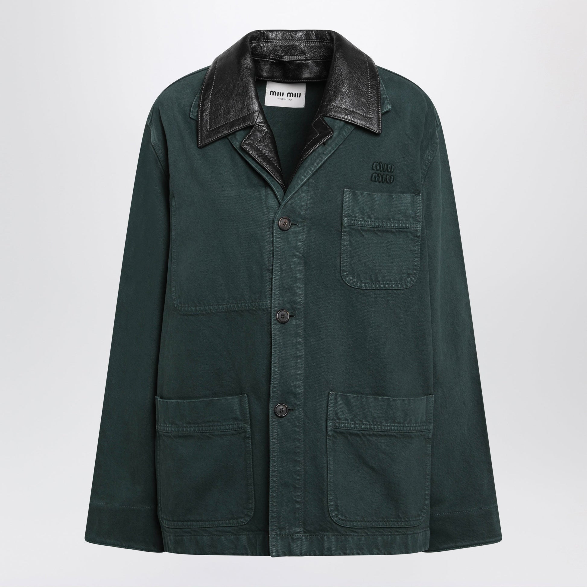 Miu Miu Bottle Green Gabardine And Leather Jacket Women MIU MIU