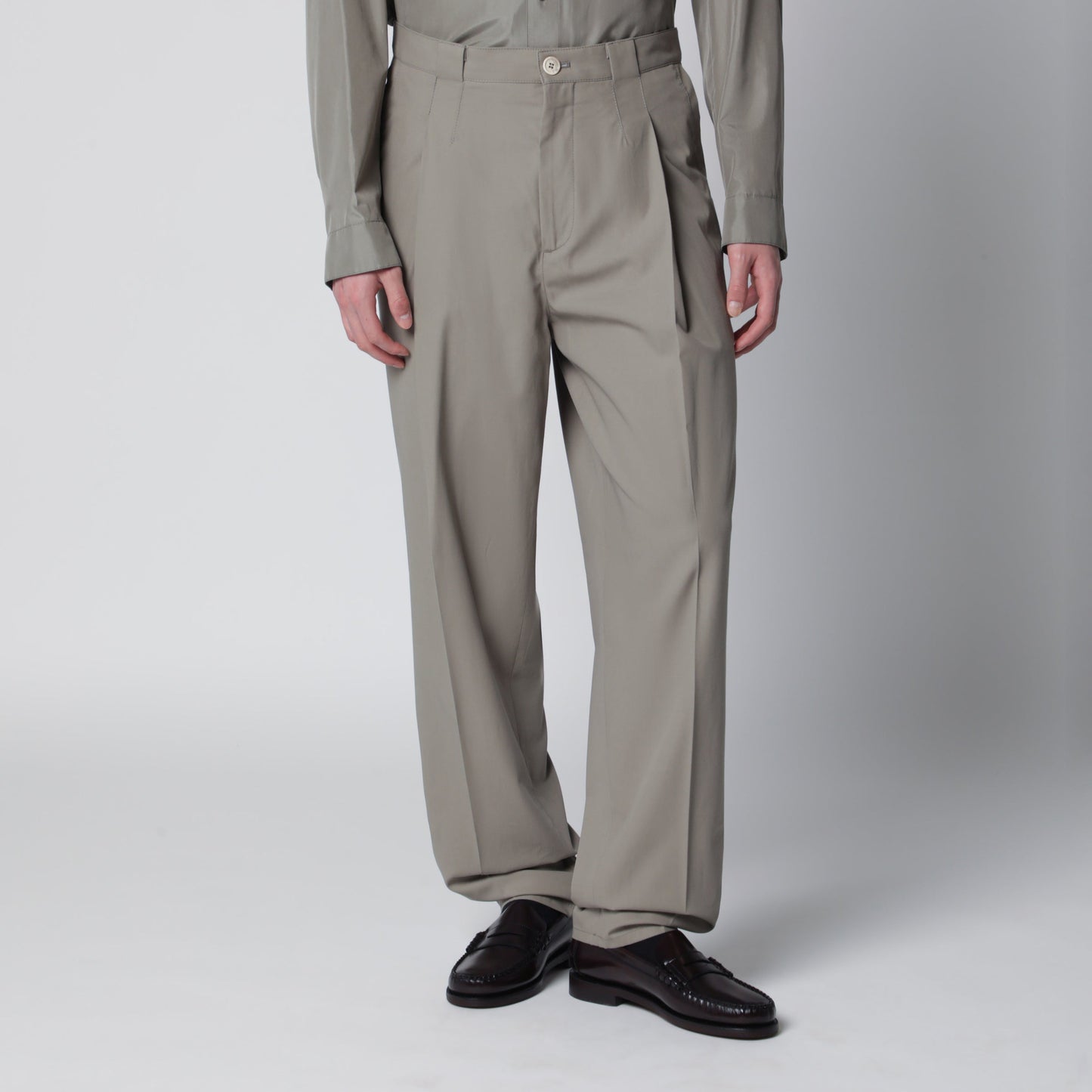 Brunello Cucinelli Twill Cotton Trousers With Pleats In Khaki Men BRUNELLO CUCINELLI