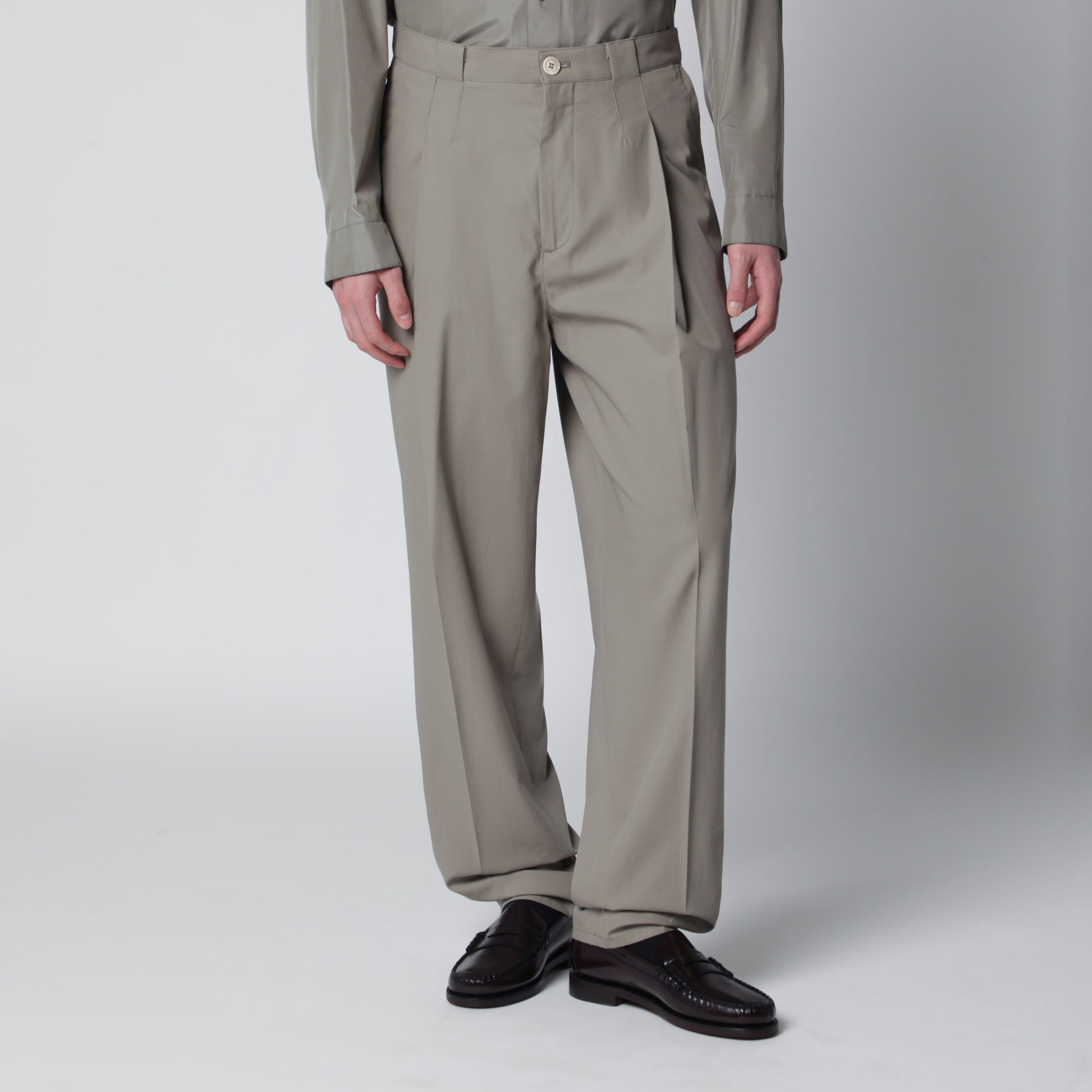 Brunello Cucinelli Twill Cotton Trousers With Pleats In Khaki Men BRUNELLO CUCINELLI