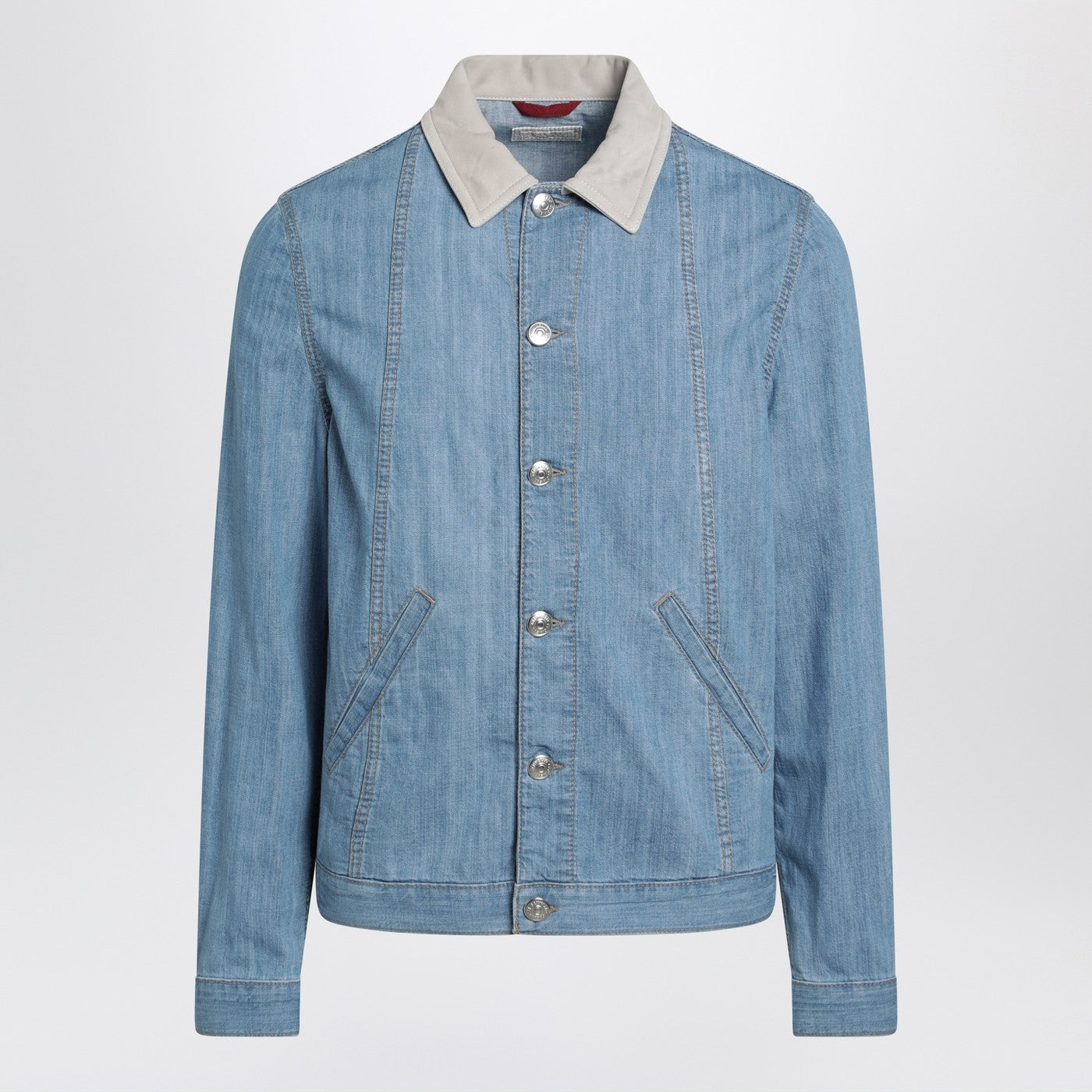 Brunello Cucinelli Blue Denim Jacket With Suede Collar Men BRUNELLO CUCINELLI