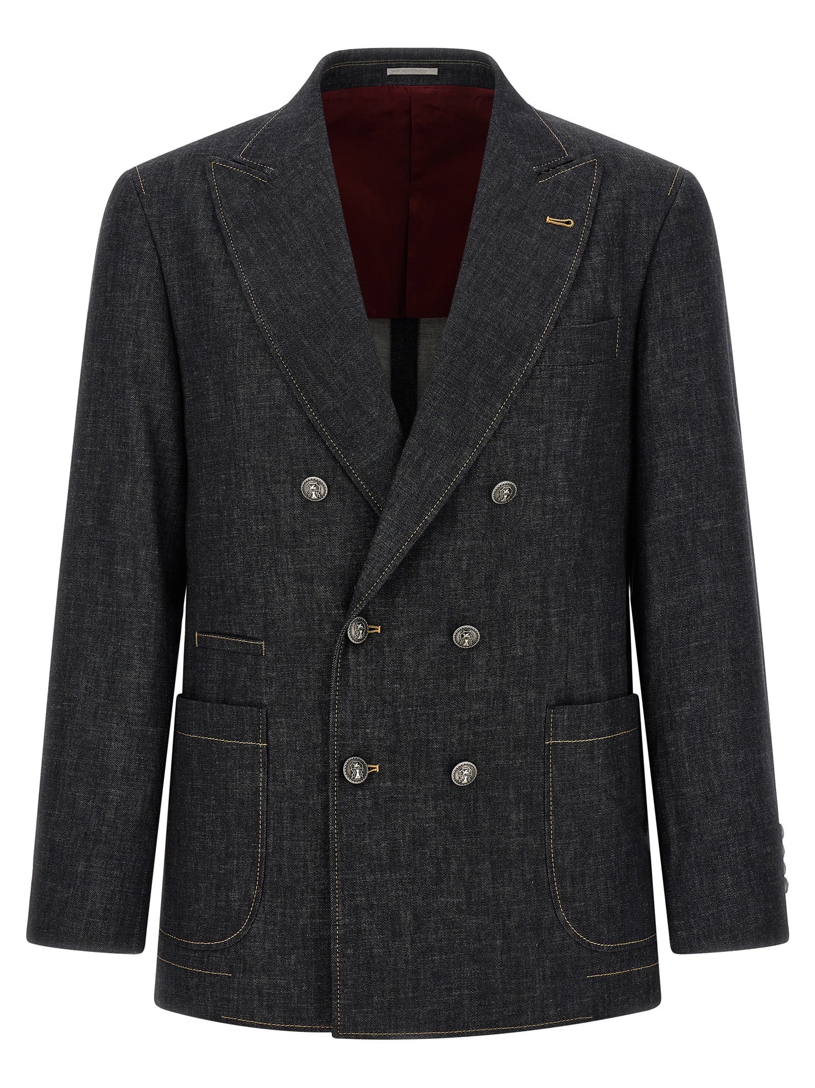 Brunello Cucinelli Men Double-Breasted Denim Blazer BRUNELLO CUCINELLI