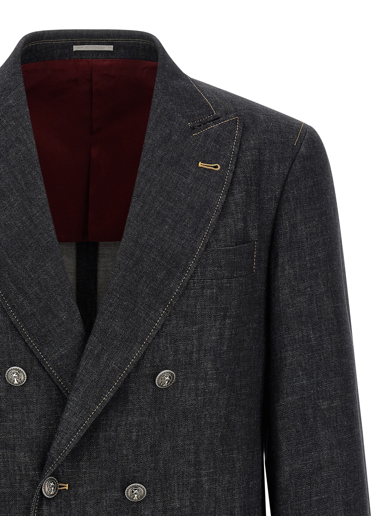Brunello Cucinelli Men Double-Breasted Denim Blazer BRUNELLO CUCINELLI